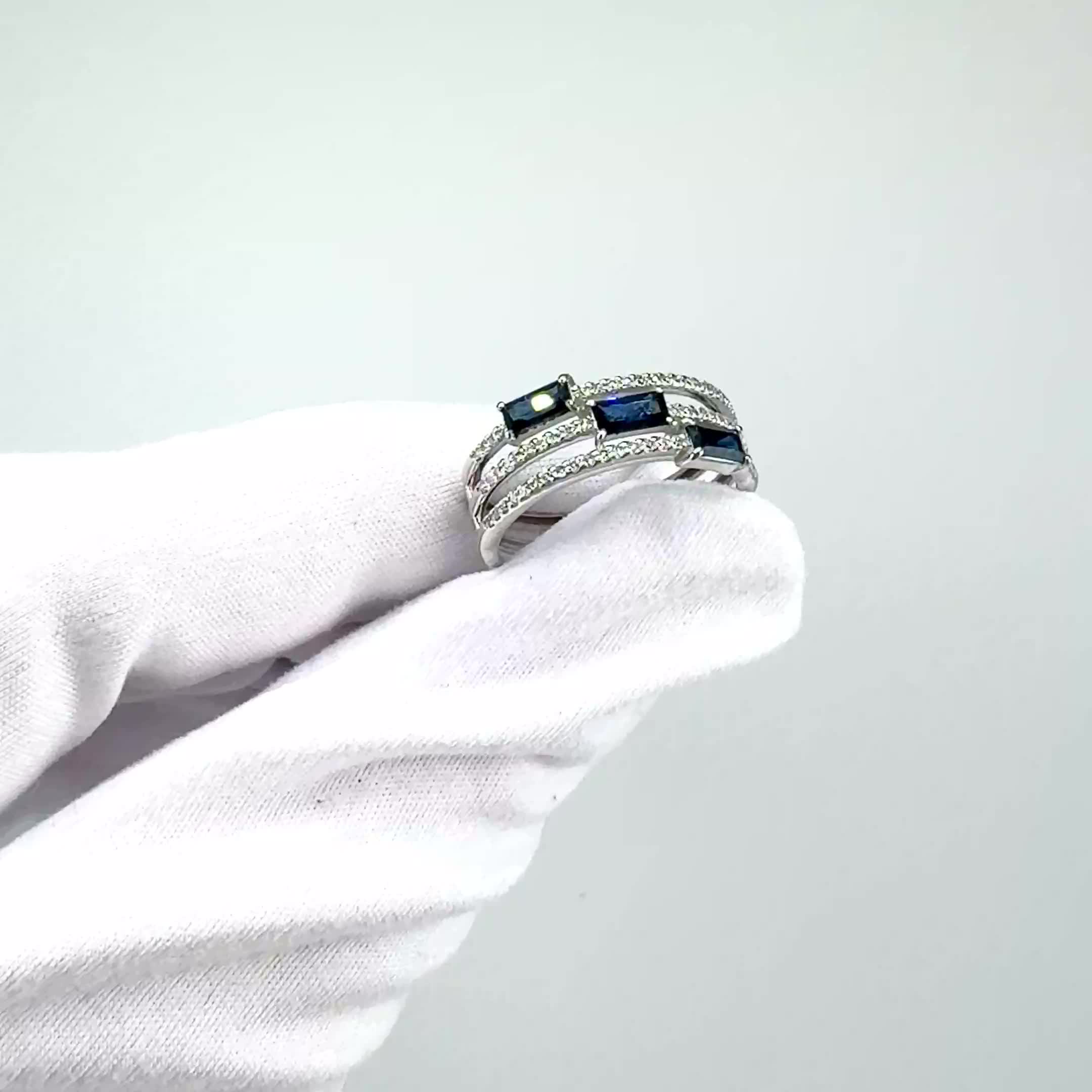 Кольцо с сапфирами и бриллиантами из белого золота 585 пробы арт. 9646631.2