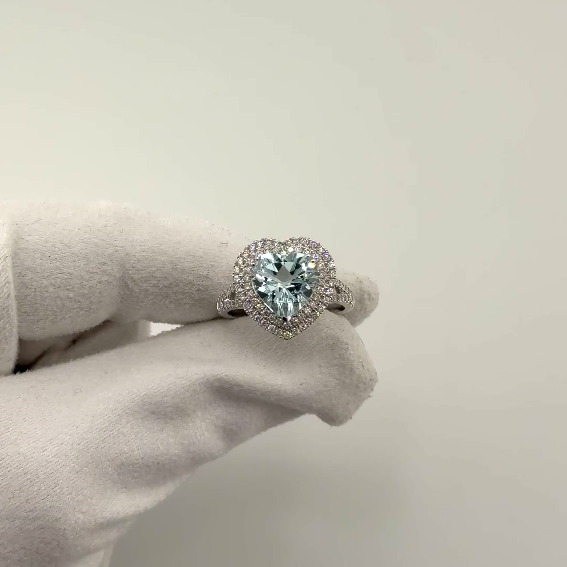 Кольцо "Сердце" с аквамарином и бриллиантами из белого золота 585 пробы арт. AR80532-10MM-WD-AQ