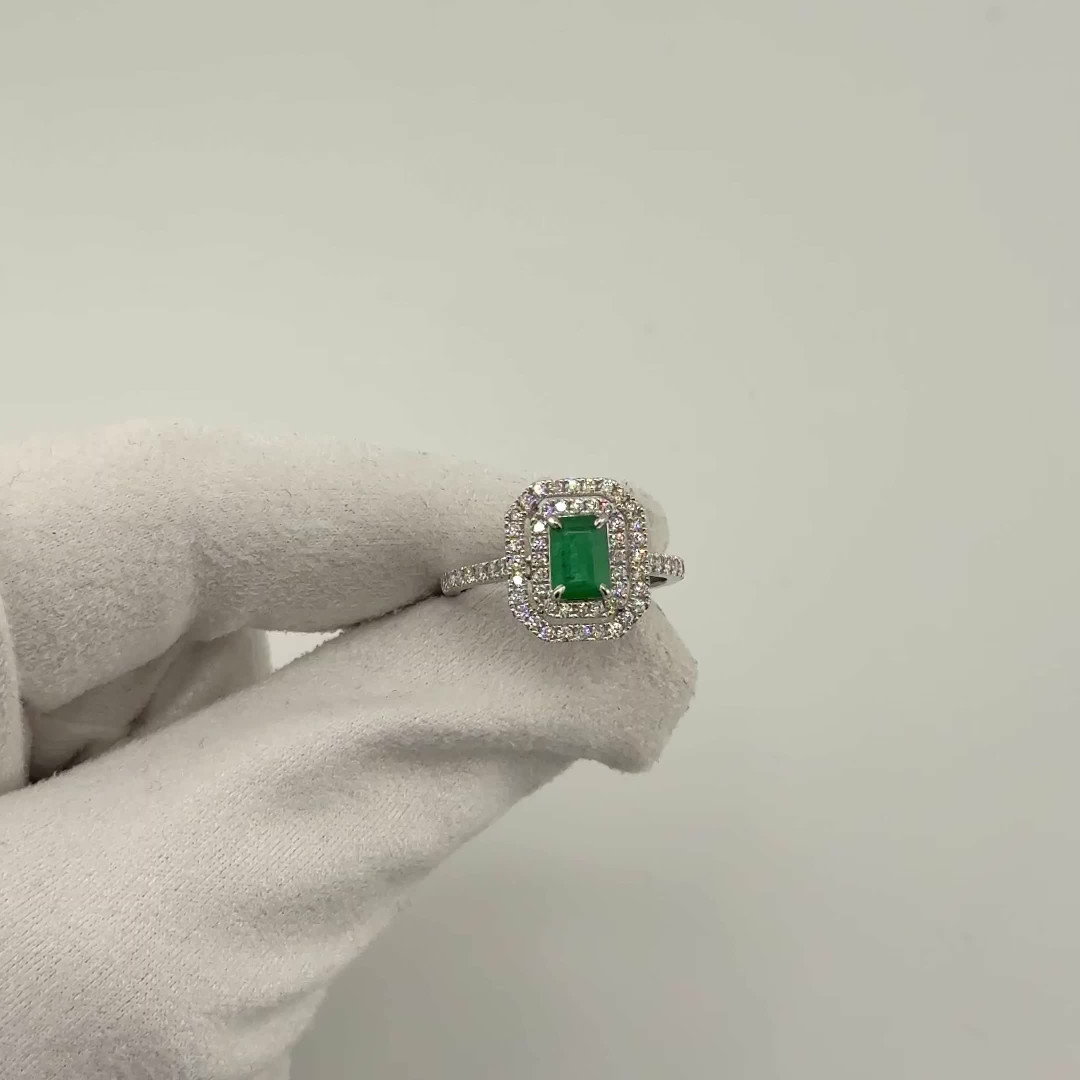 Кольцо с изумрудом и бриллиантами из белого золота 585 пробы арт. AR80535-7X5MM-WD-EM