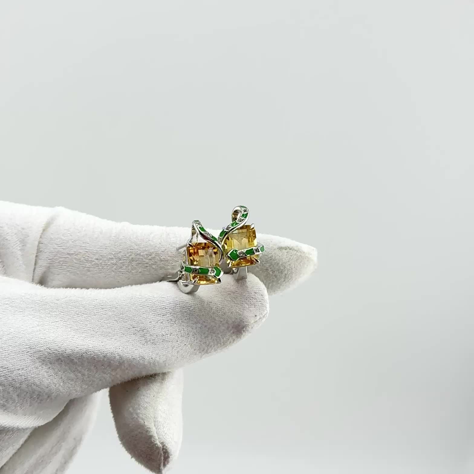 Серьги "Змеи" с цитрином, топазом и и эмалью из серебра 925 пробы арт. BSL23104092_SR_CT_ENAM_WG