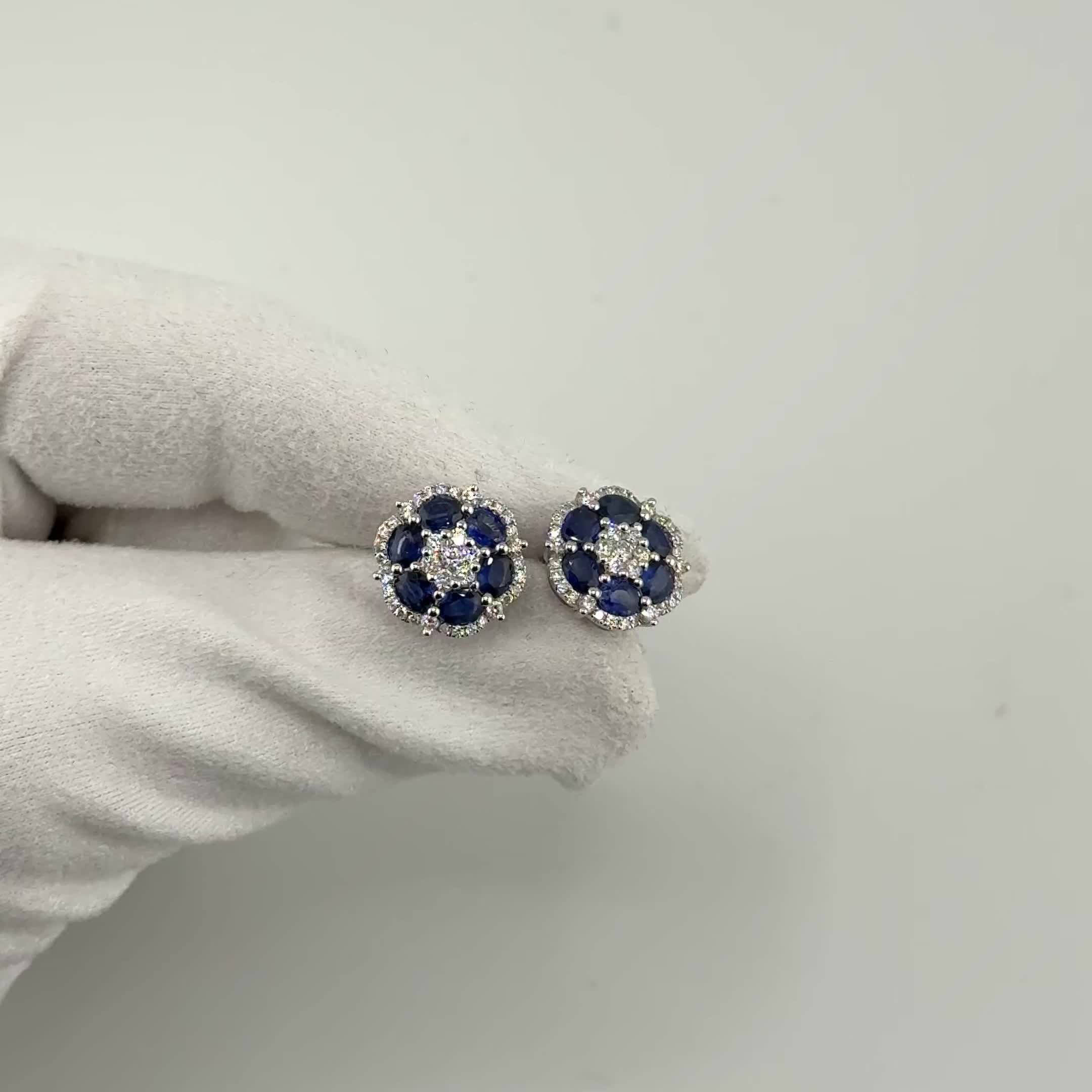 Серьги "Цветы" с сапфирами и бриллиантами из белого золота 585 пробы арт. CE44339-WD-BS