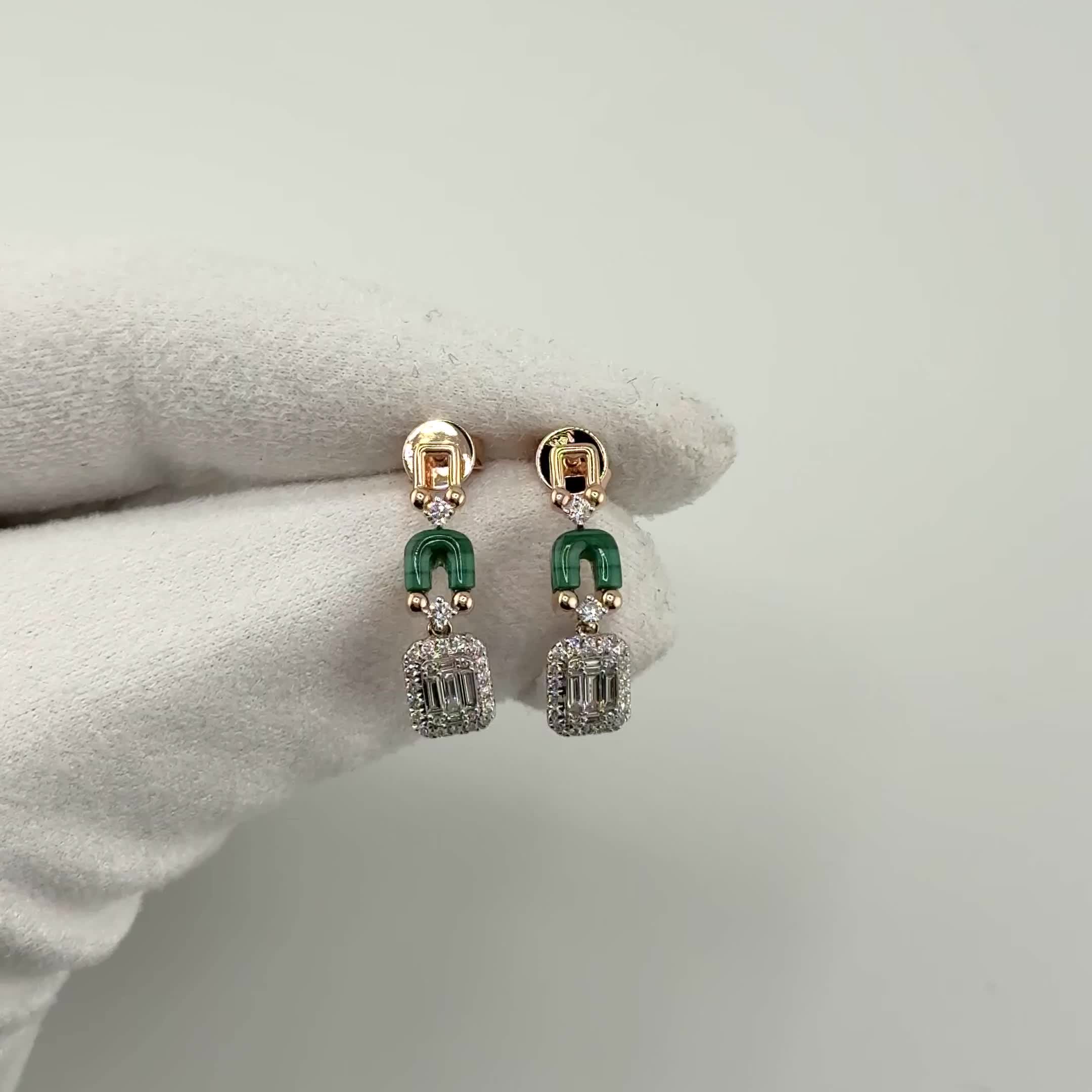 Серьги с бриллиантами и малахитом из золота 585 пробы арт. CE45207-WD-MA-RG