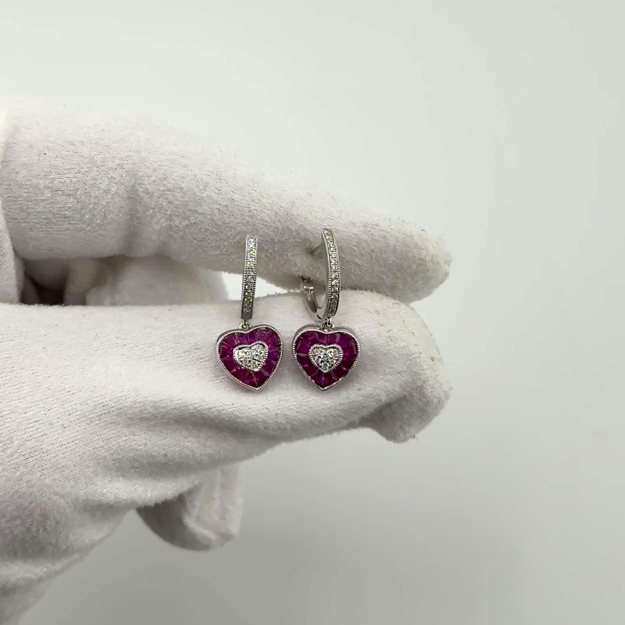 Серьги "Сердца" с рубинами и бриллиантами из белого золота 585 пробы арт. CE46102-WD-RU