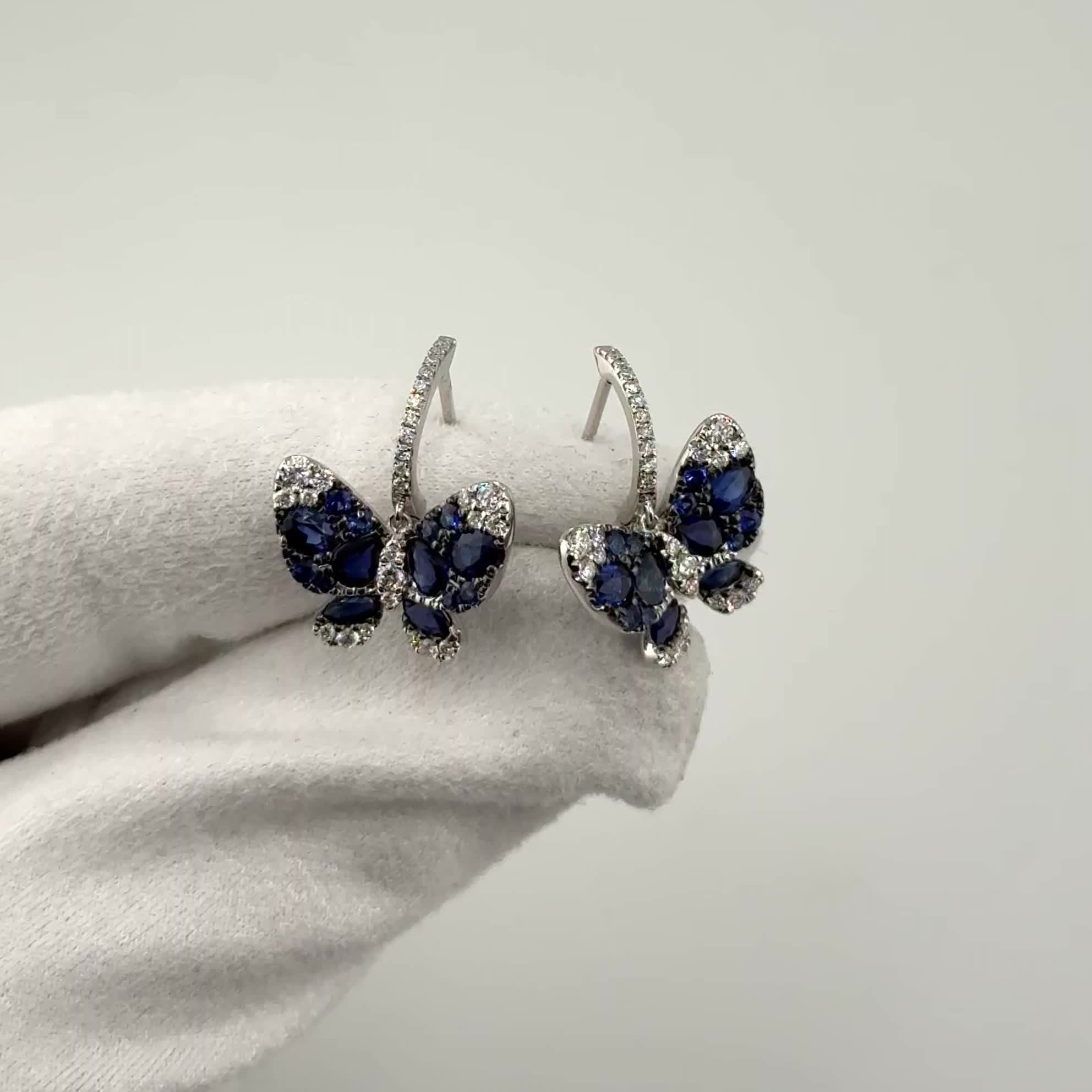 Серьги "Бабочки" с сапфирами и бриллиантами из белого золота 585 пробы арт. CE46399-WD-BS