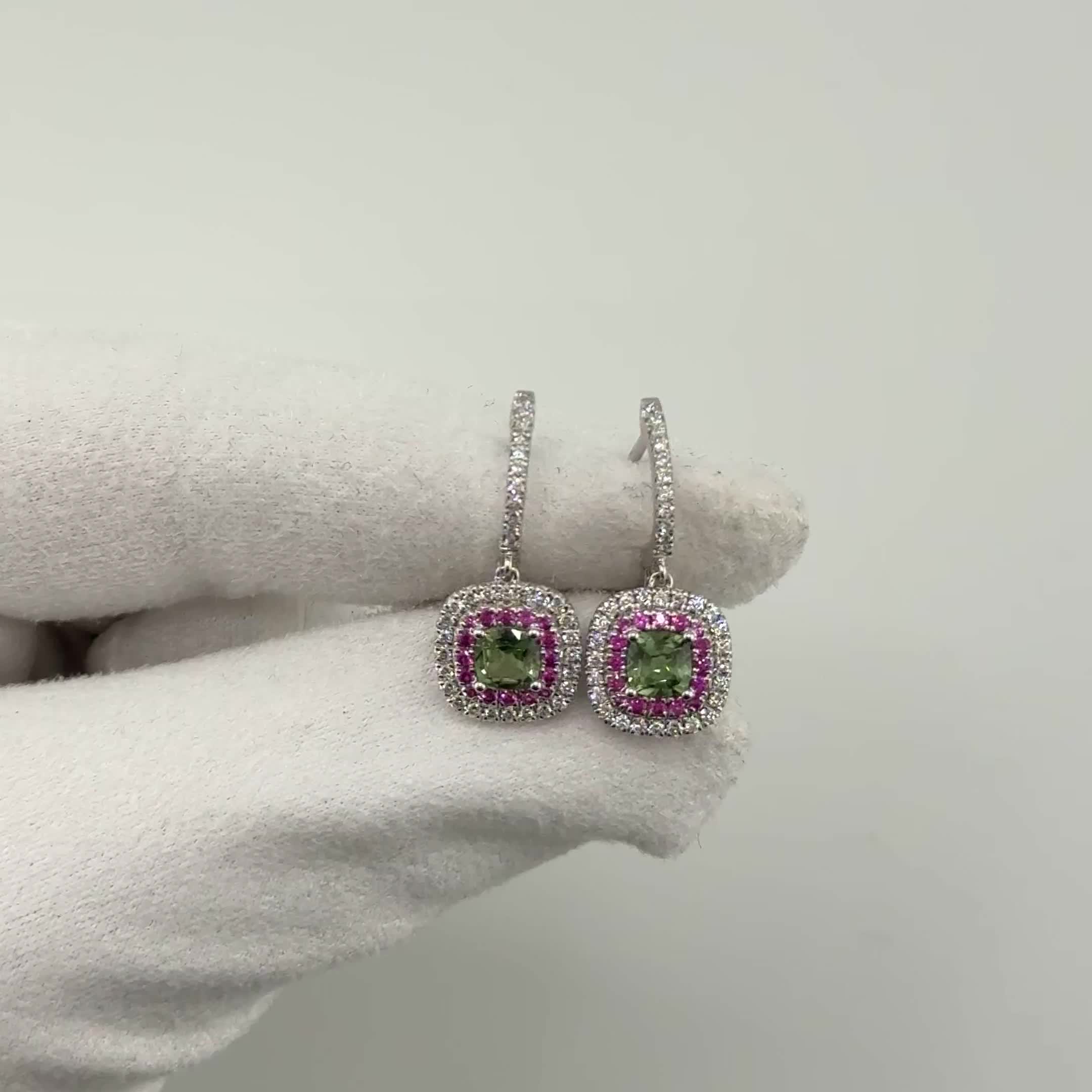 Серьги с сапфирами и бриллиантами из белого золота 585 пробы арт. CE46732-4.5MM-WD-PS-GS