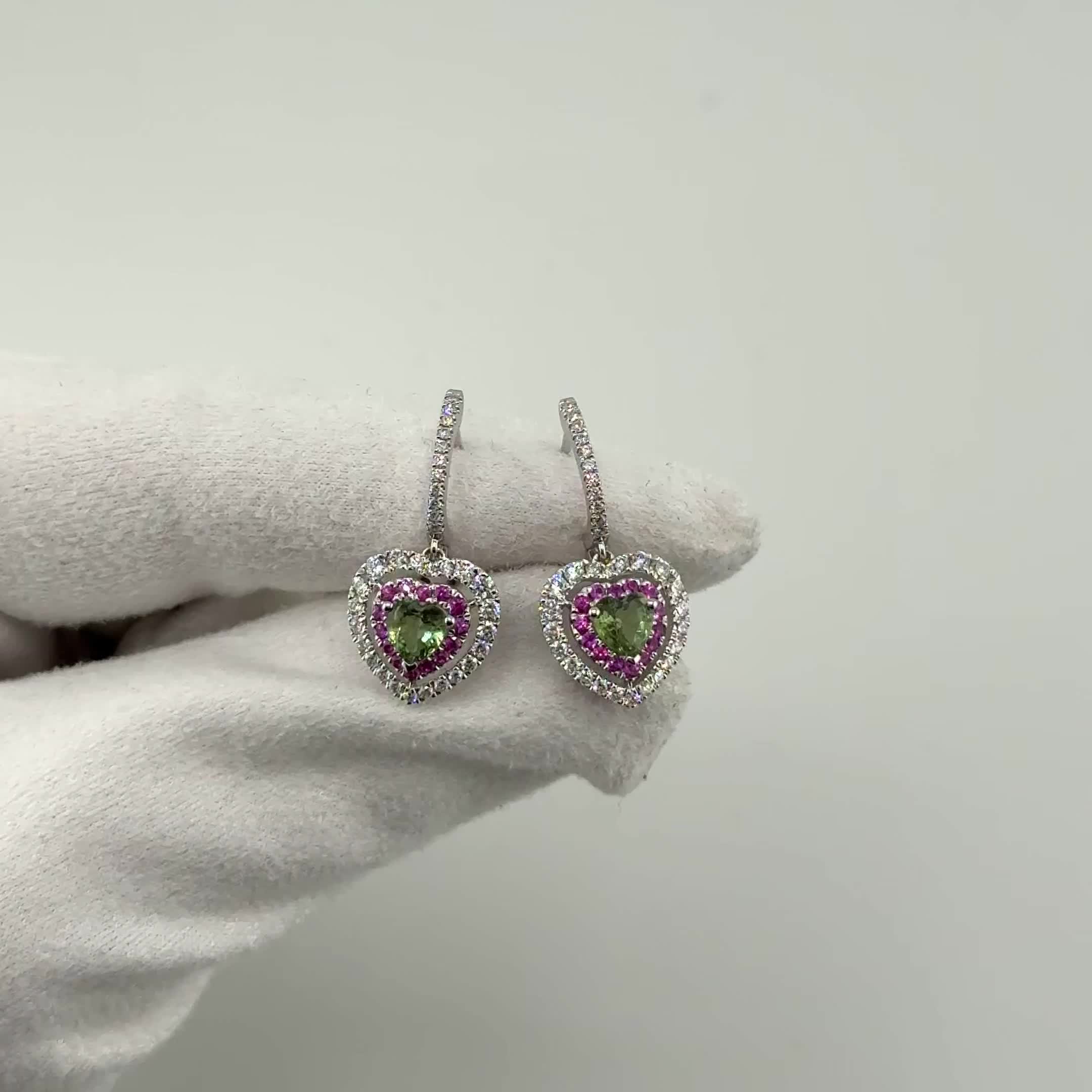 Серьги "Сердца" с сапфирами и бриллиантами из белого золота 585 пробы арт. CE46733-5MM-WD-PS-GS