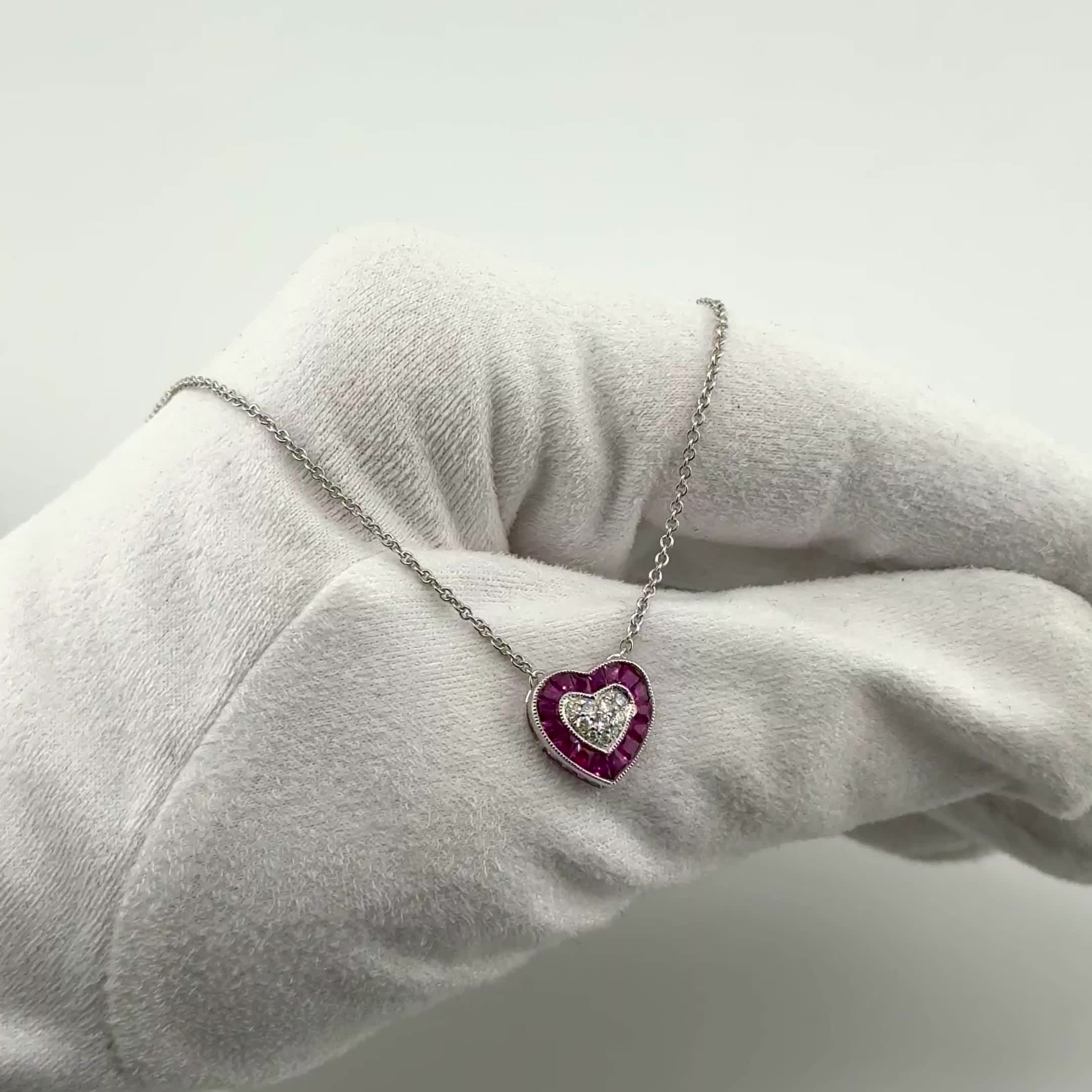 Колье "Сердце" с рубинами и бриллиантами из белого золота 585 пробы арт. CN35047-WD-RU-ML
