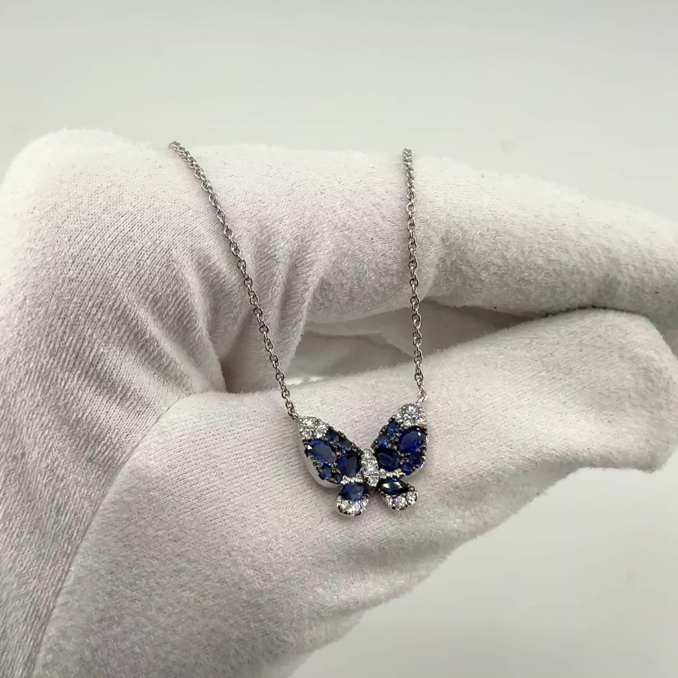 Колье "Бабочка" с сапфирами и бриллиантами из белого золота 585 пробы арт. CN35344-WD-BS-ML
