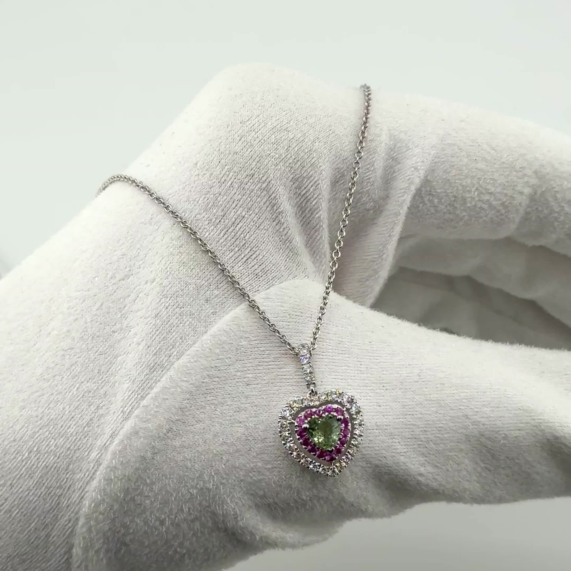 Колье "Сердце" с сапфирами и бриллиантами из белого золота 585 пробы арт. CN35600-5MM-WD-PS-GS-ML