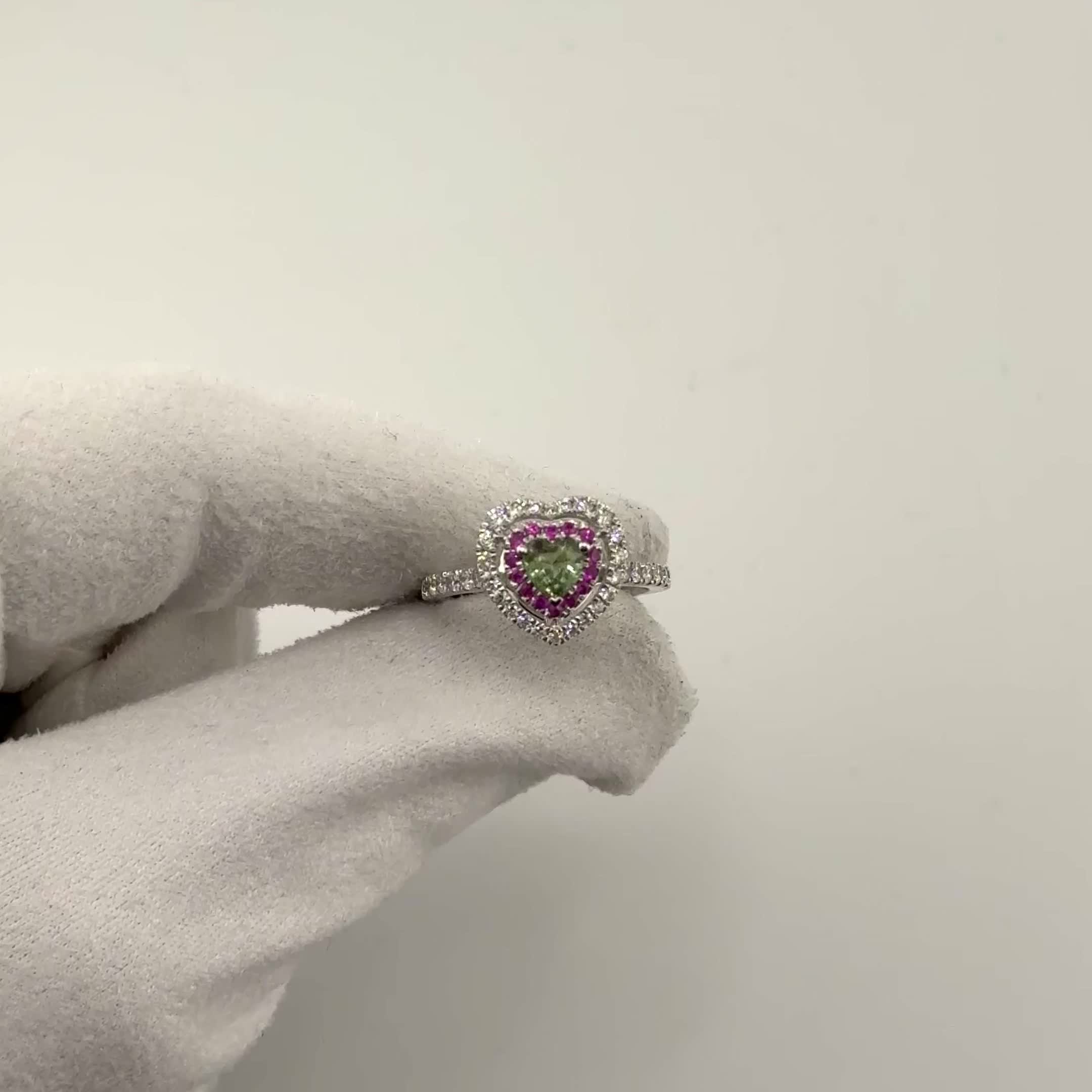 Кольцо "Сердце" с сапфирами и бриллиантами из белого золота 585 пробы арт. CR12529-5MM-WD-PS-GS