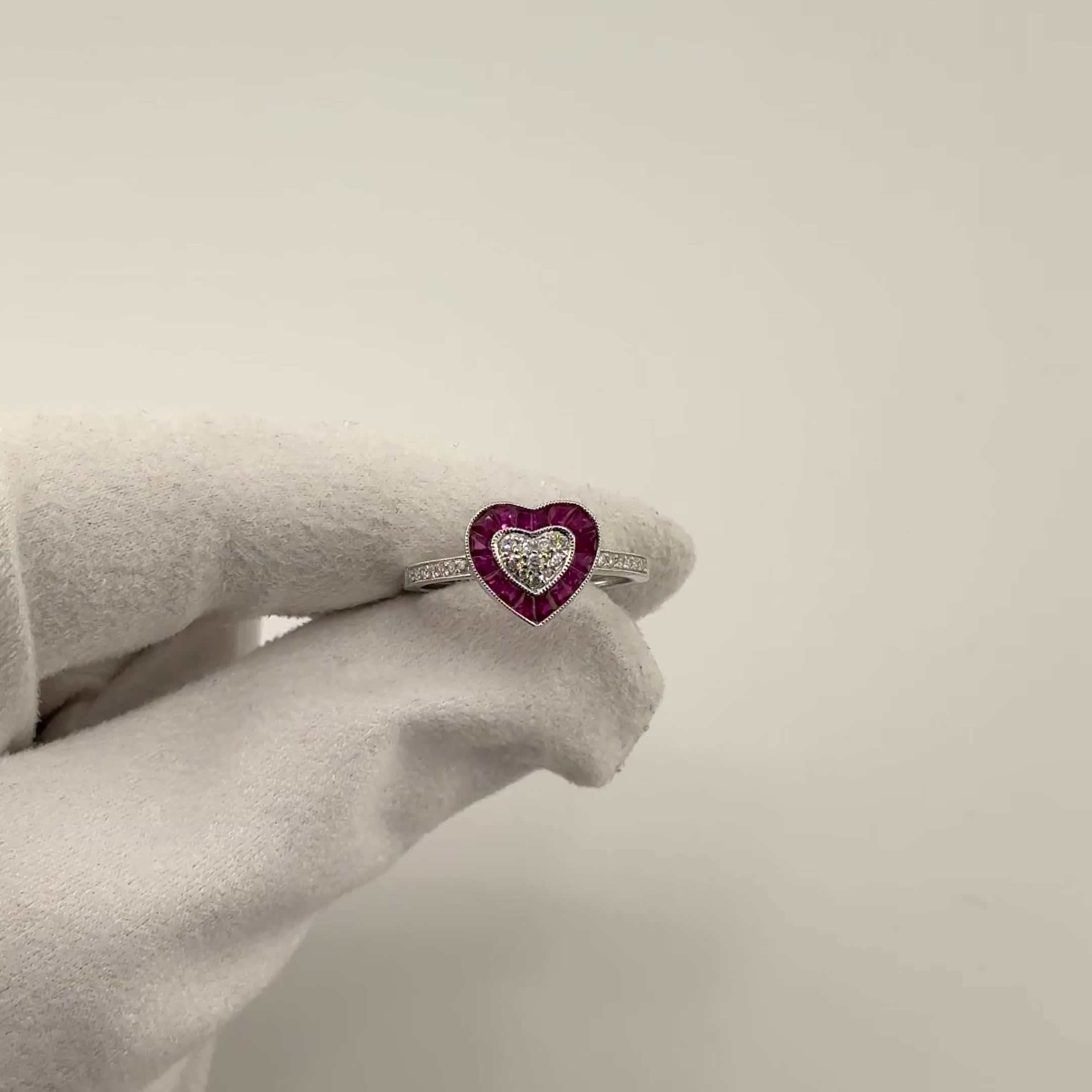 Кольцо "Сердце" с рубинами и бриллиантами из белого золота 585 пробы арт. CR16701-WD-RU