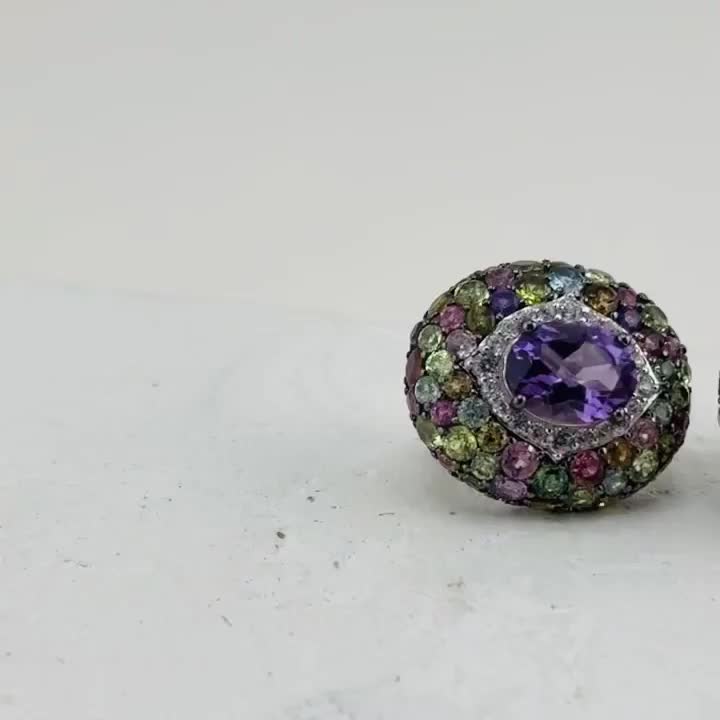 Серьги с аметистом, турмалинами, перидотом и цирконом из серебра 925 пробы арт. E-05693-88-S00_SR_AM_PD_T