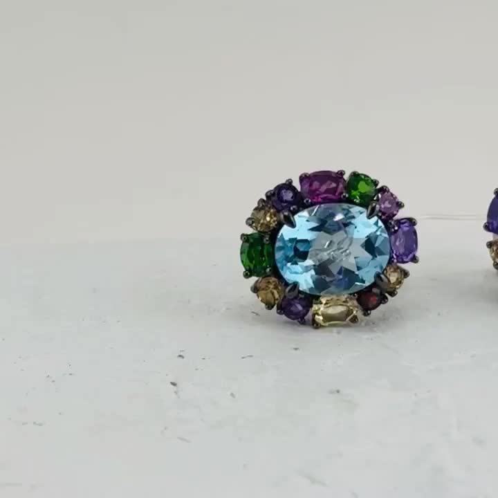 Серьги с топазом, аметистом, родолитом, цитрином, хромдиопсидом, гранатом и кварцем из серебра 925 пробы арт. E-05699-88-S00_SR_AM_BT_C