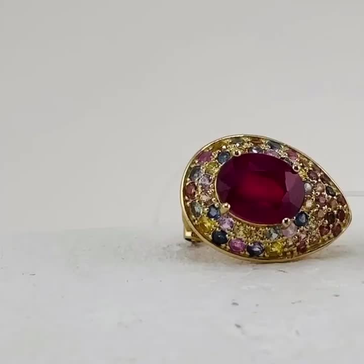 Серьги с корундами и сапфирами из серебра 925 пробы с позолотой арт. E-05703-88-S00_SR_SM_CR_Y