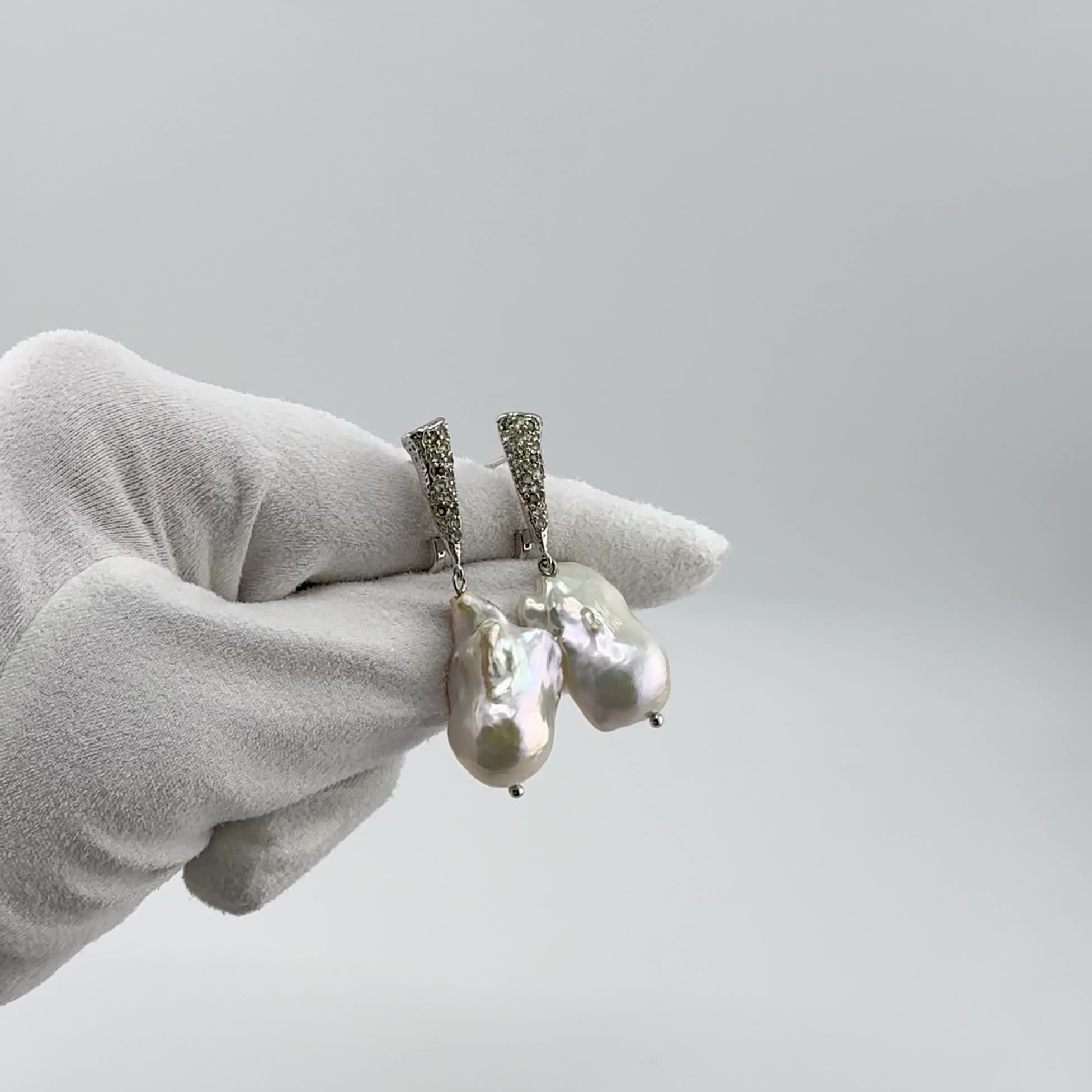 Серьги с барочным жемчугом, раухтопазами и топазами из серебра 925 пробы арт. E04649_SR_BT_SQ_WB_WG