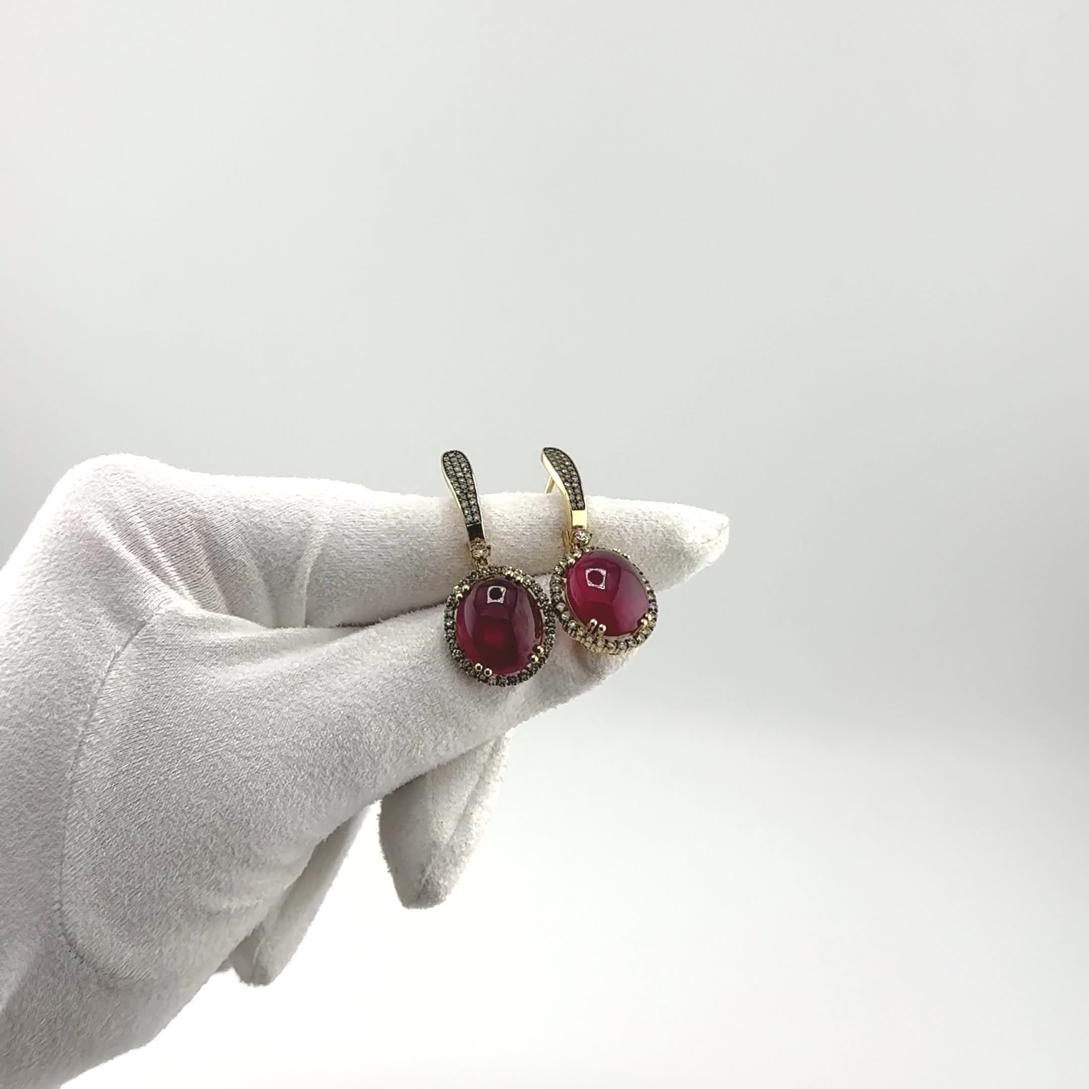 Серьги с рубинами и бриллиантами из желтого золота 585 пробы арт. E1057-2023