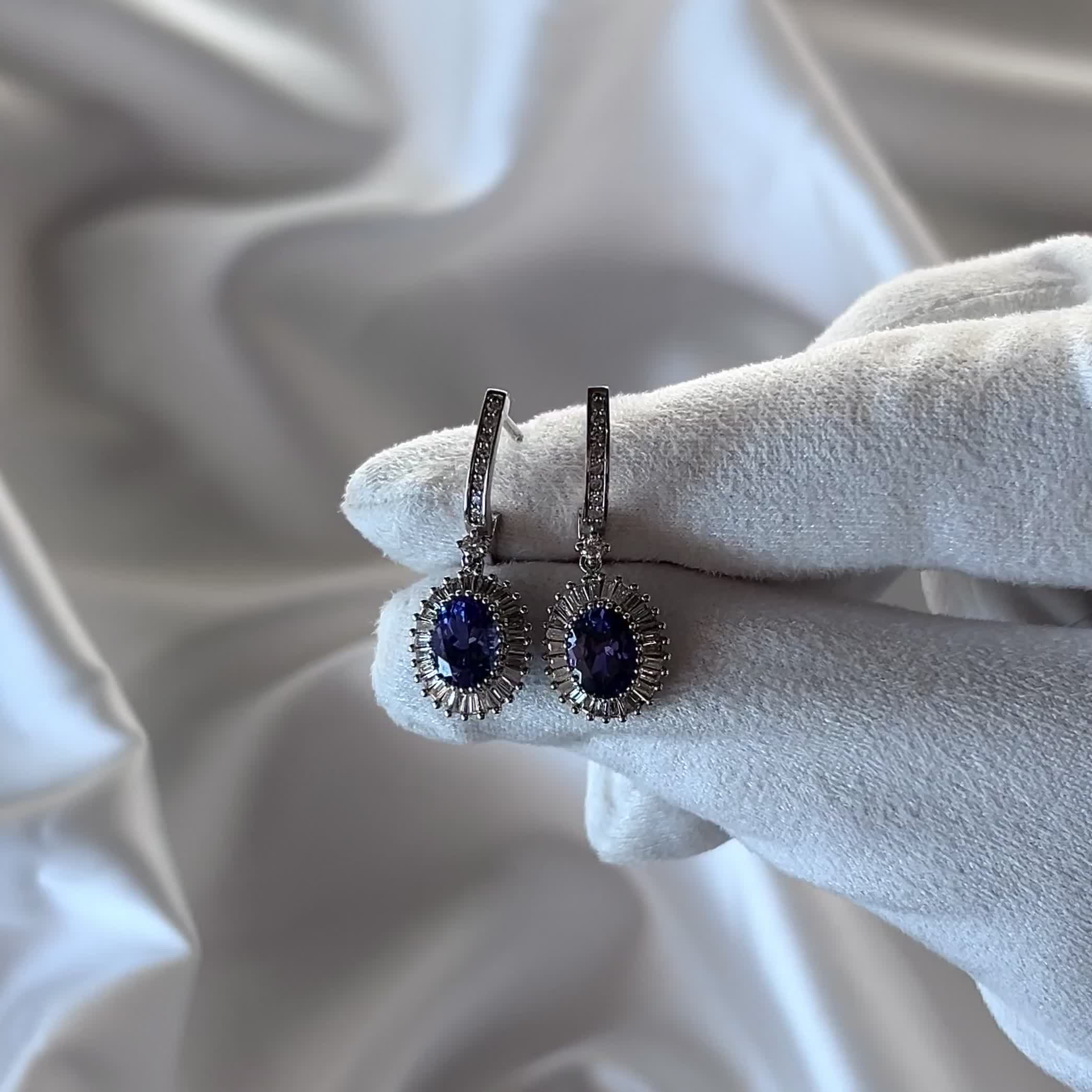 Серьги с танзанитами и бриллиантами из белого золота 585 пробы арт. E2423-1013