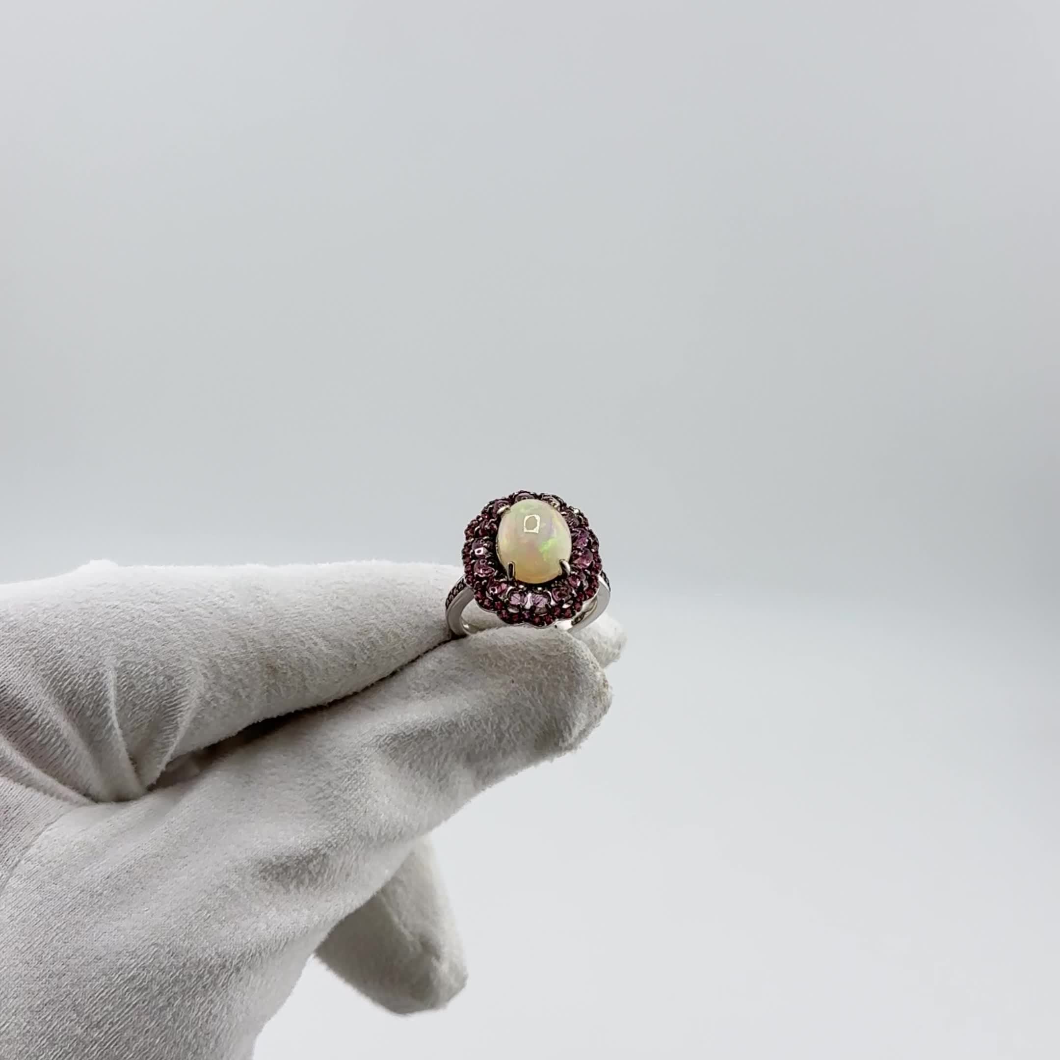 Кольцо с опалом, турмалинами и сапфирами из серебра 925 пробы арт. KL17_KO_OS_OP_TUR_WG