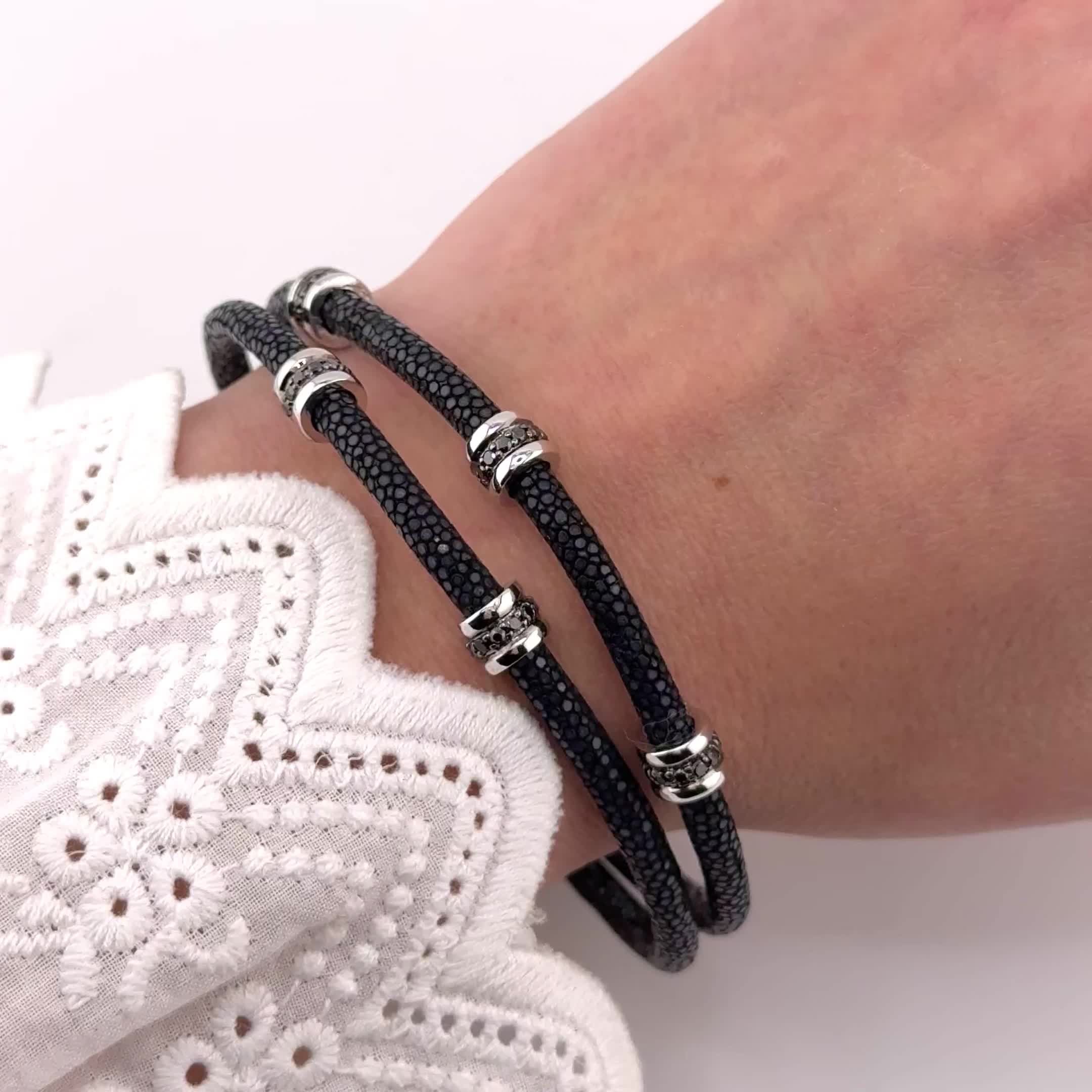 Браслет с бриллиантами и кожей ската из белого золота 585 пробы арт. MB42222-21CM-BD-BKS