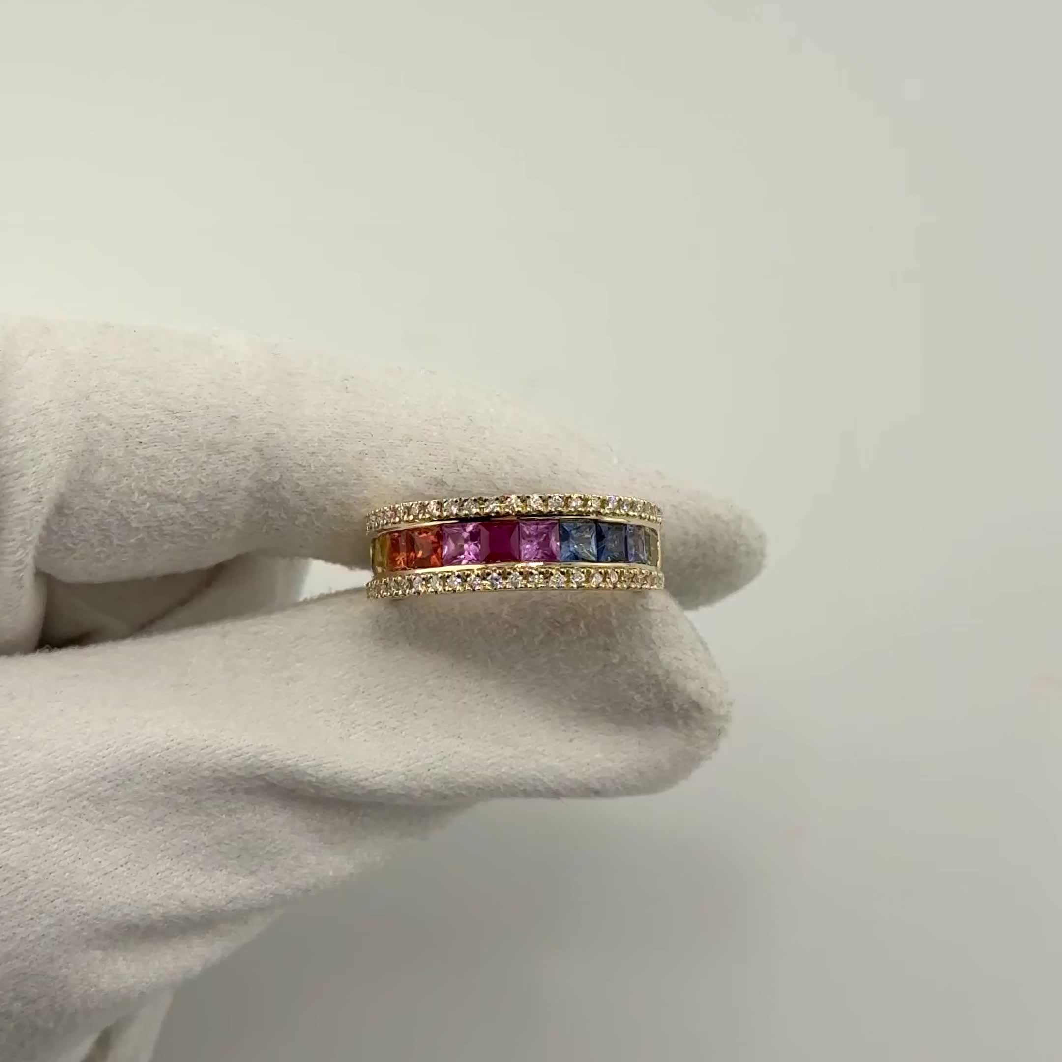 Кольцо с рубинами, сапфирами и бриллиантами из желтого золота 585 пробы арт. MR81703-WD-R1-YG