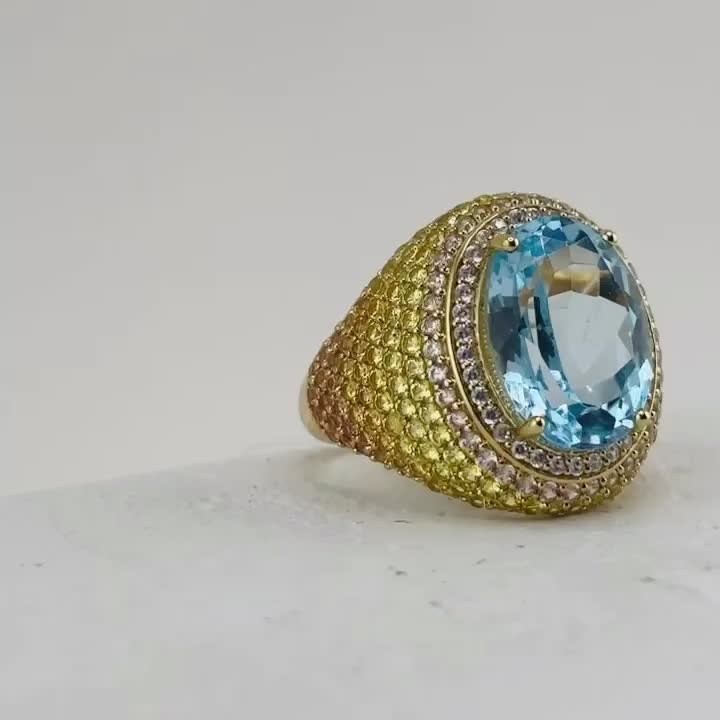 Кольцо с топазом, сапфирами и цирконом из серебра 925 пробы с позолотой арт. R-03905-88-S05_KO_YS_BT_Y