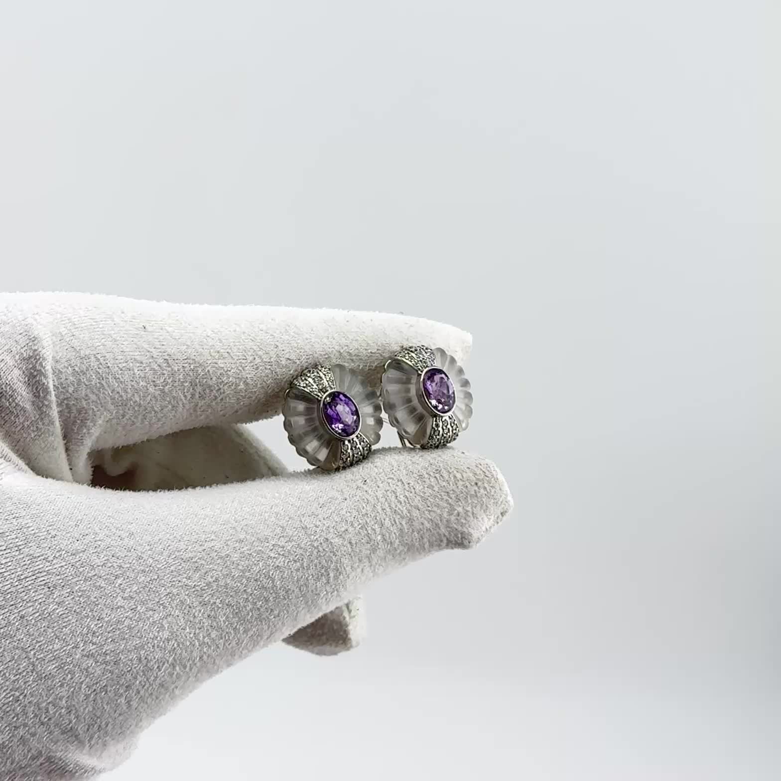 Серьги с аметистом, кварцем и фианитами из серебра 925 пробы арт. SE589_SR_AM_WG