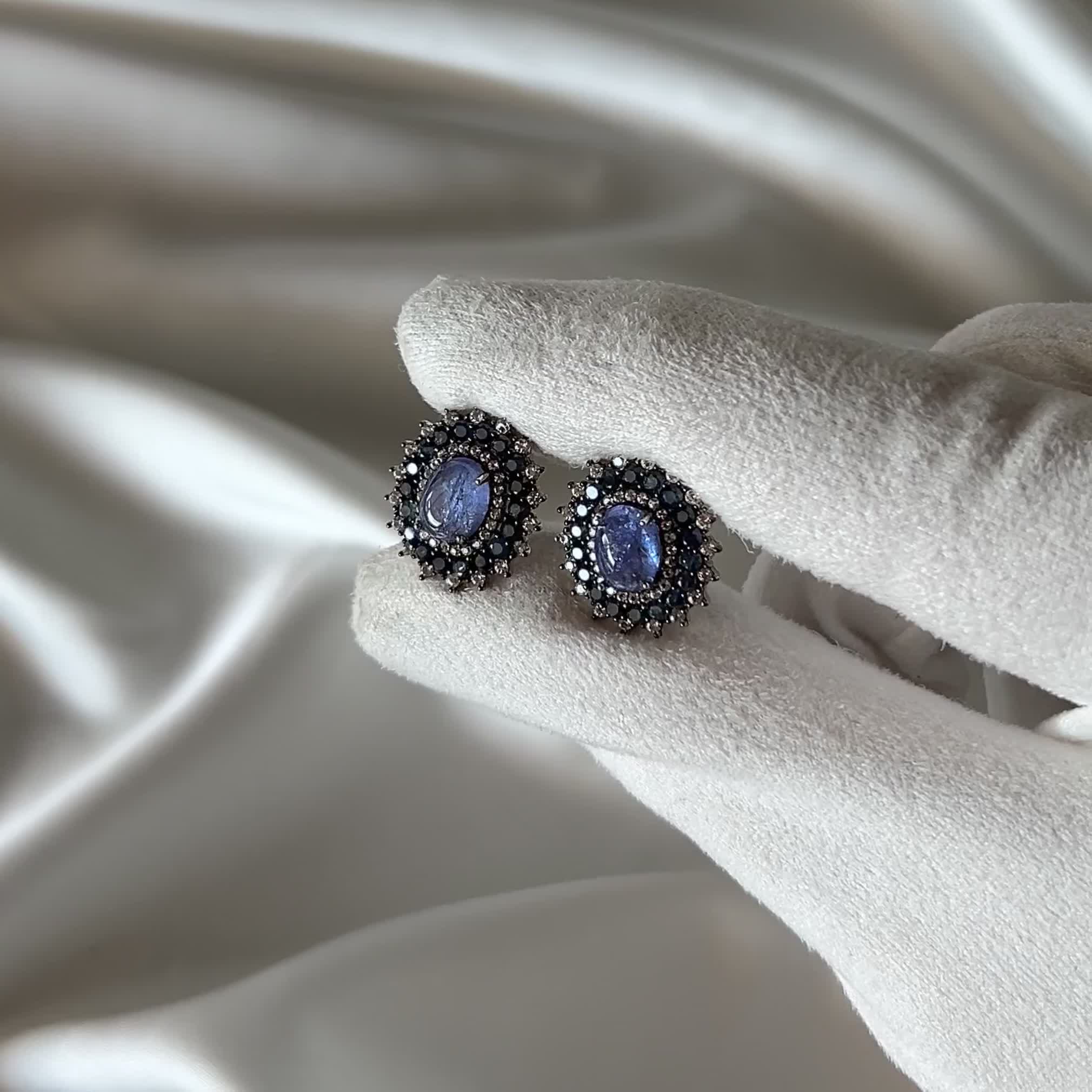 Серьги с танзанитами, сапфирами и топазами из серебра 925 пробы арт. STK-03_SR_GLSA_TA_BW