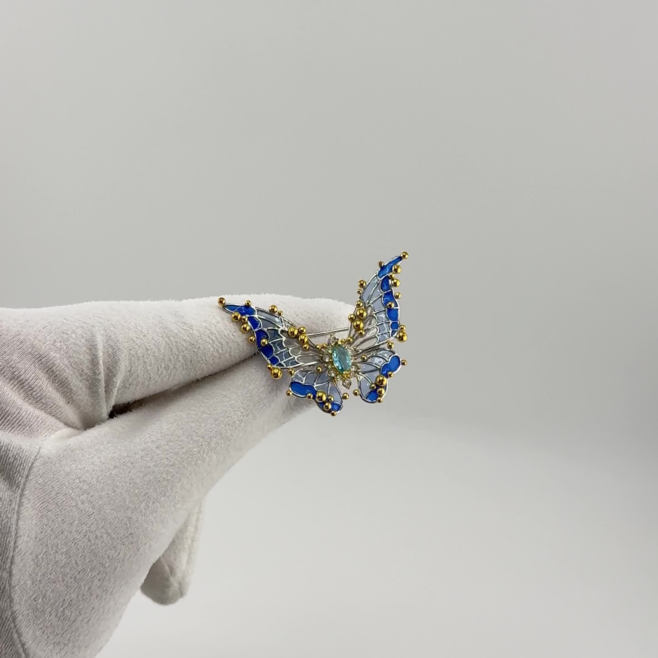 Брошь-Подвеска "Бабочка" с топазами и эмалью из серебра 925 пробы арт. YC02524_BRP_BT_ENAM_WJ