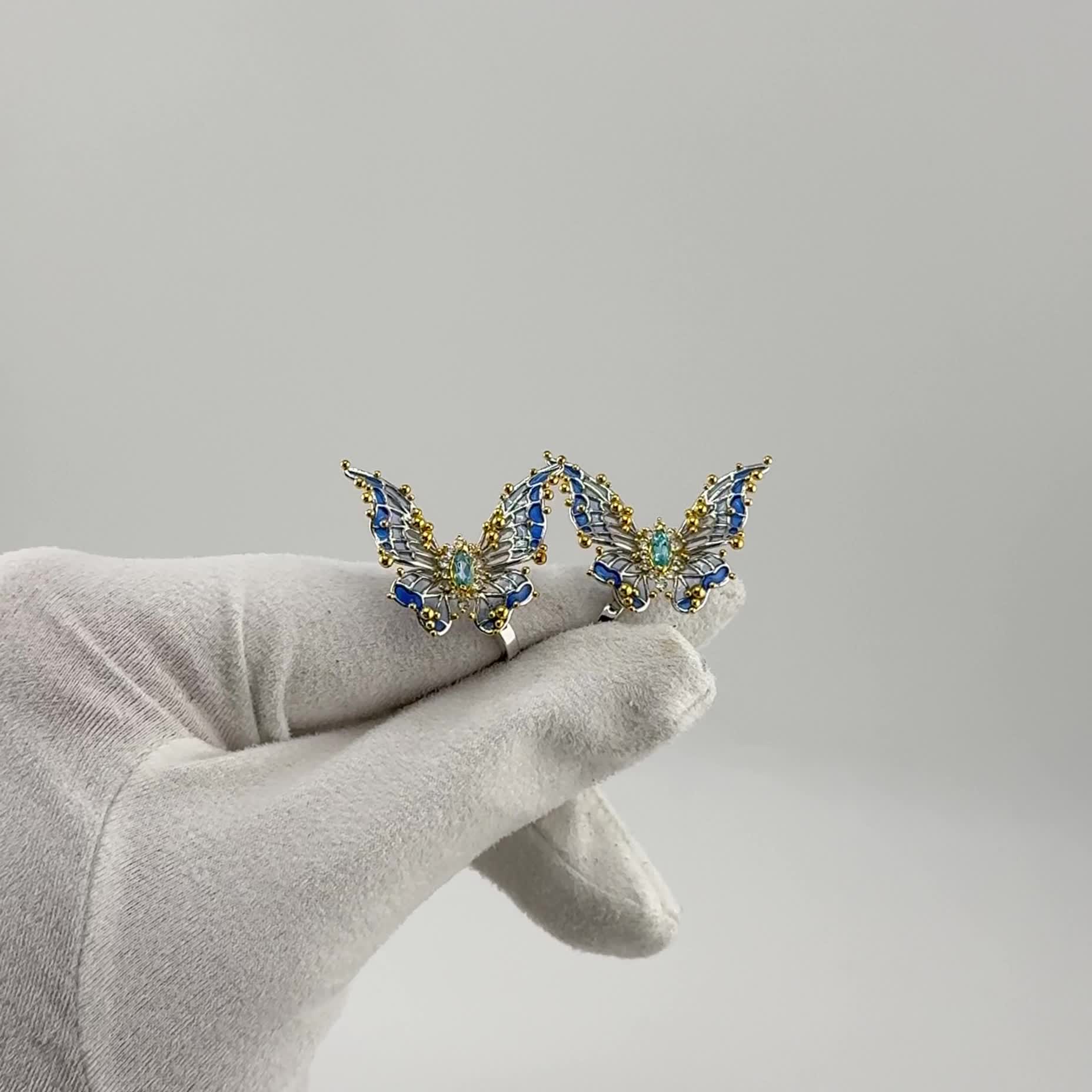 Серьги "Бабочки" с топазами и эмалью из серебра 925 пробы с позолотой арт. YE02524_SR_BT_ENAM_WJ