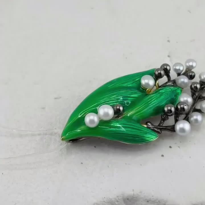 Подвеска "Ландыши" с жемчугом и эмалью из серебра 925 пробы с позолотой арт. YP01439_PD_WP_ENAM_BJ