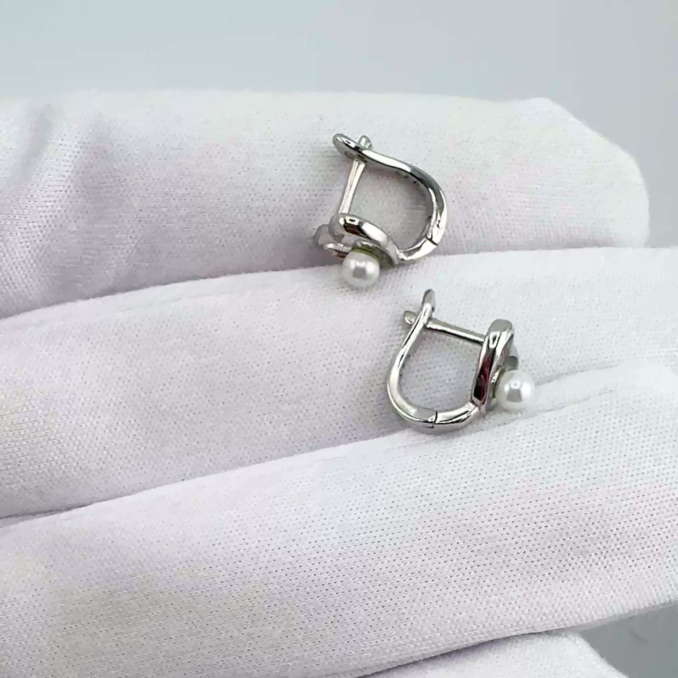 Серьги "Сердца" с жемчугом из серебра 925 пробы арт. ER1189