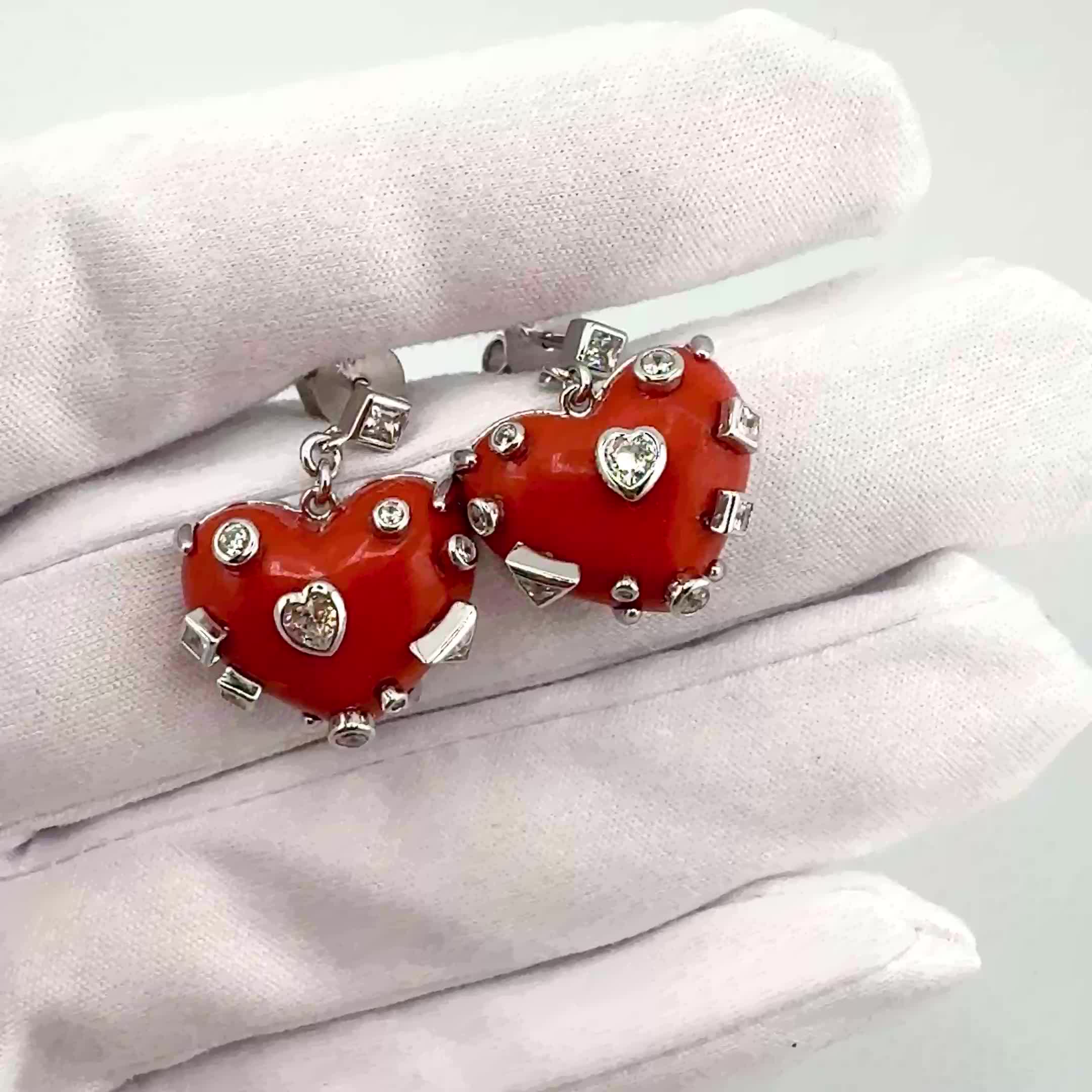 Серьги "Сердца" с агатами и фианитами из серебра 925 пробы арт. ER1199