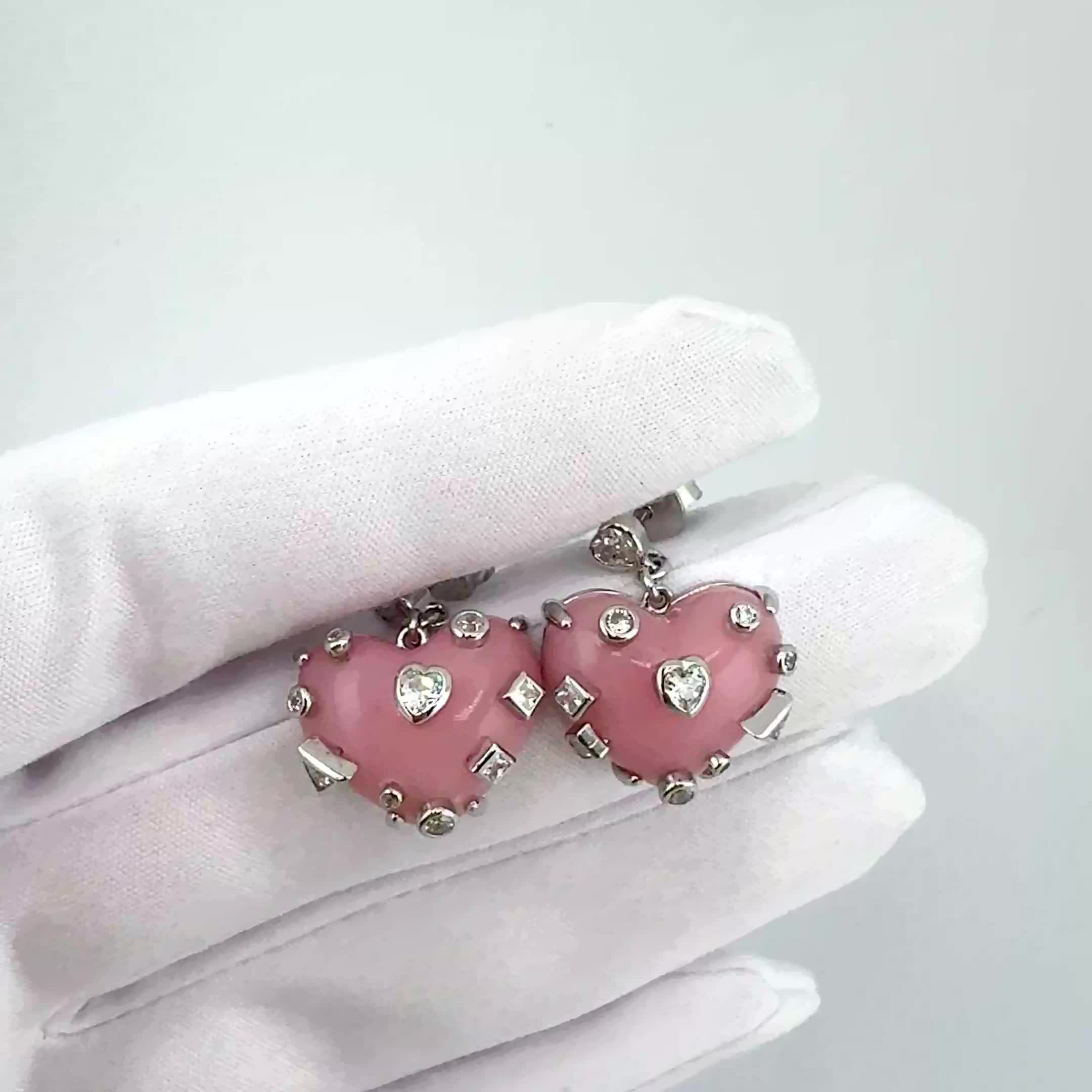 Серьги "Сердца" с агатами и фианитами из серебра 925 пробы арт. ER1200