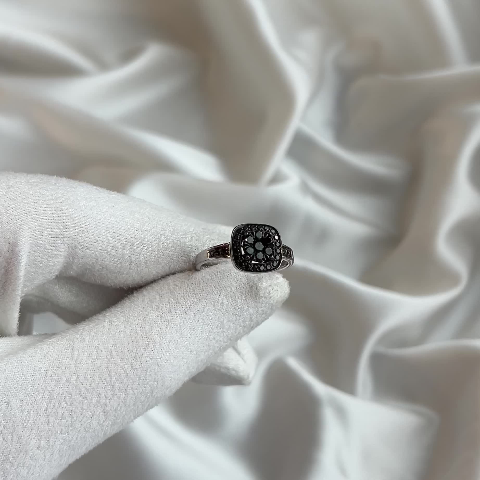 Кольцо с черными бриллиантами из белого золота 585 пробы арт. К/211-205