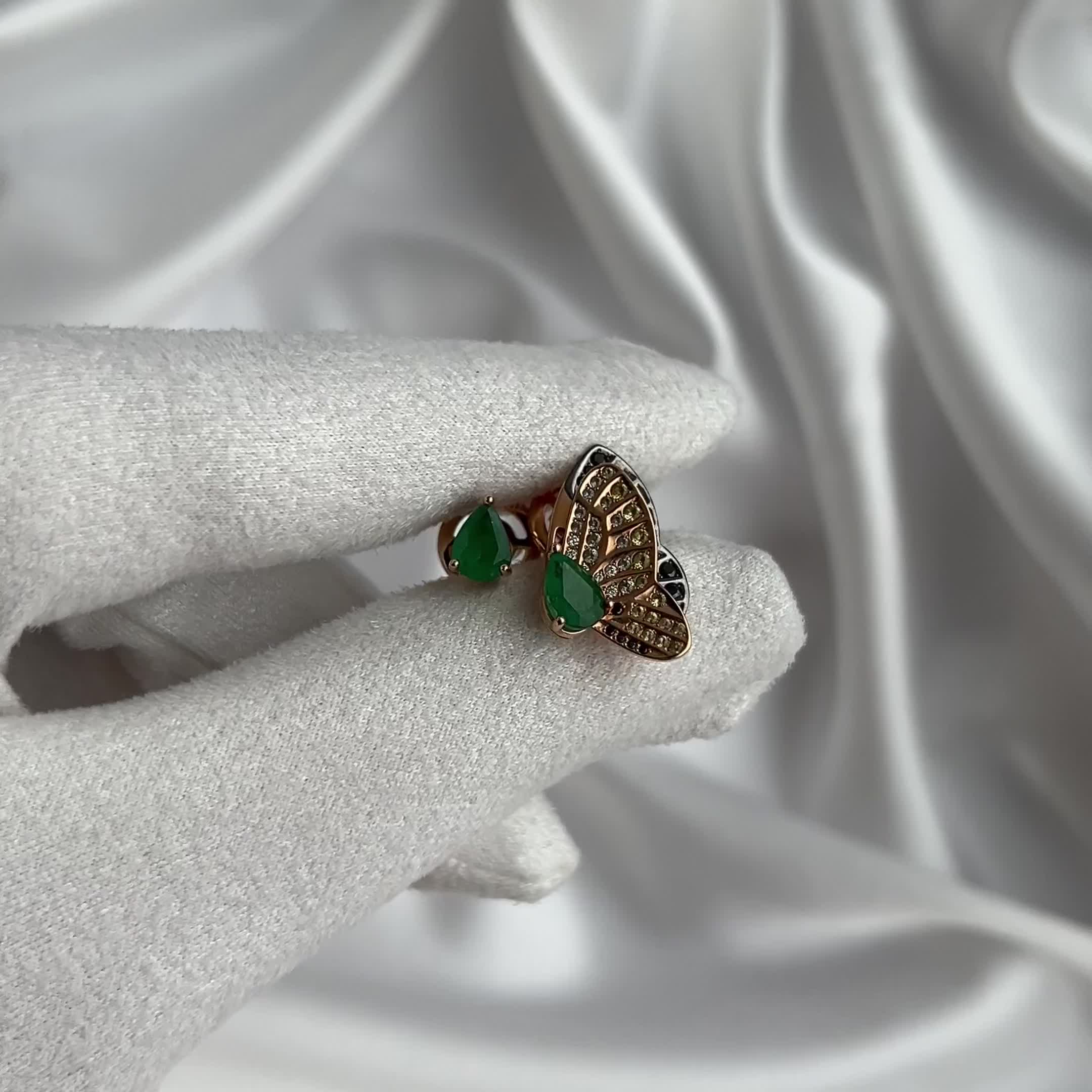 Серьги с бриллиантами, сапфирами и изумрудами из золота 585 пробы арт. С02347-133/3