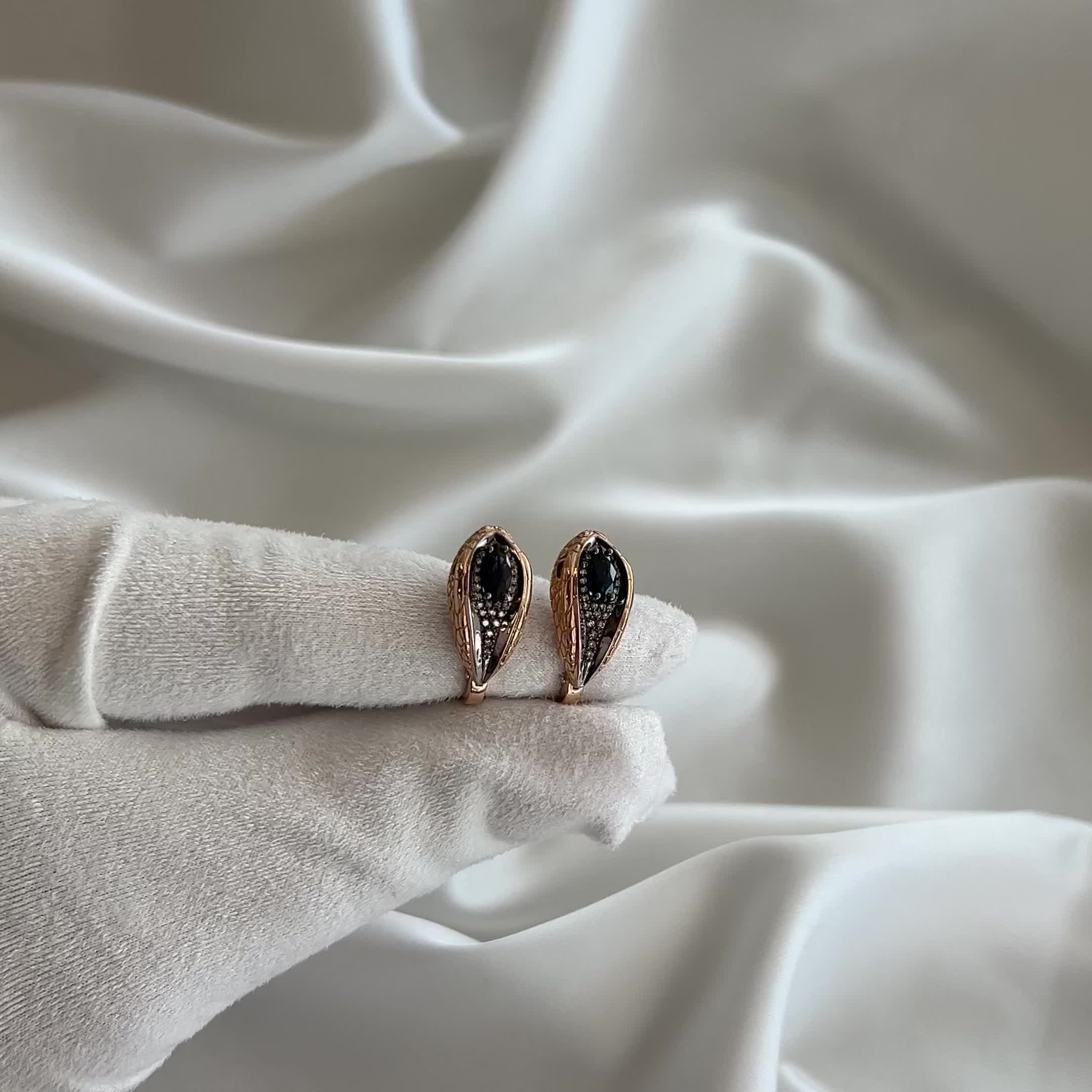 Серьги "Змеи" с сапфирами и бриллиантами из золота 585 пробы арт. С/553-102/35