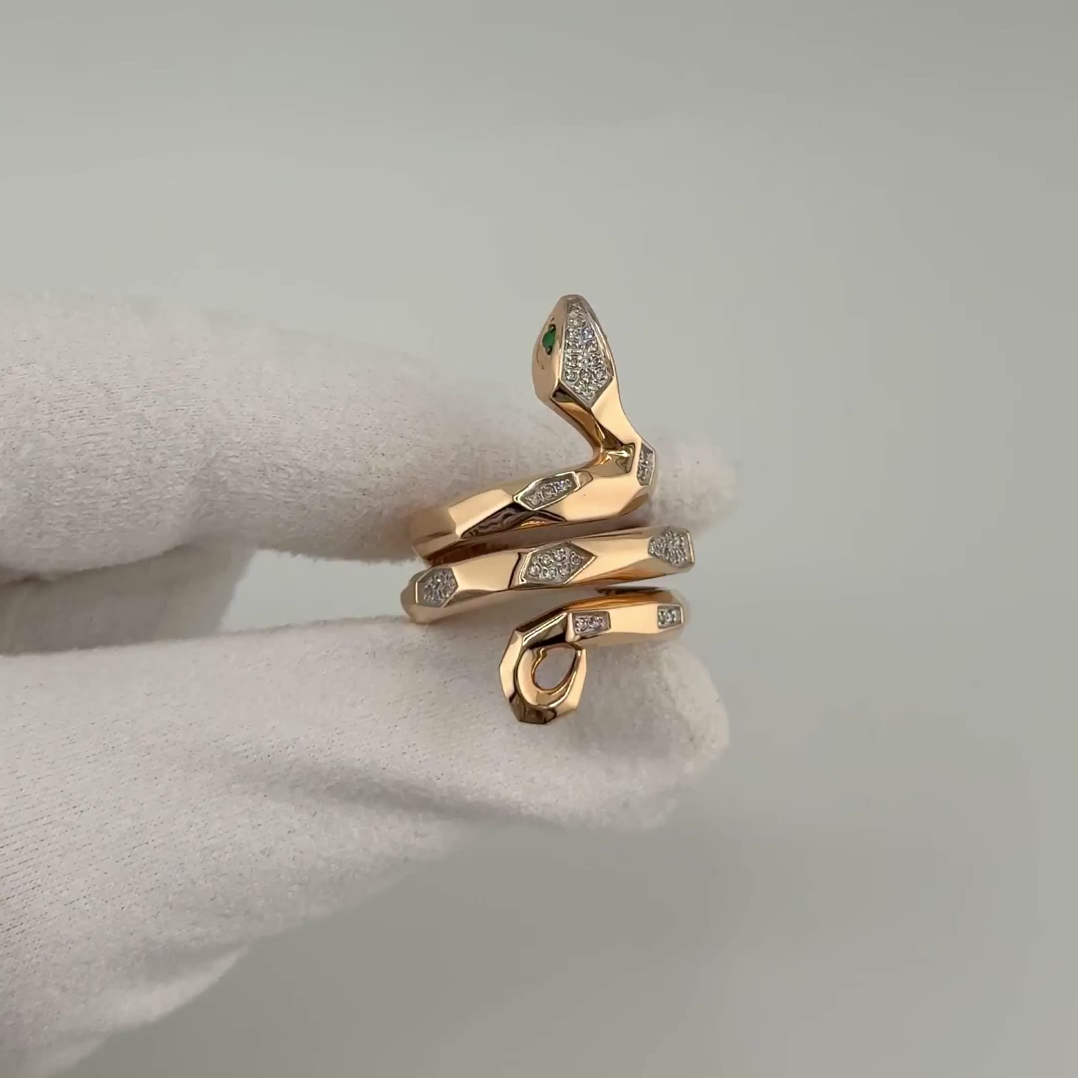 Кольцо "Змея" с бриллиантами и изумрудами из золота 585 пробы арт. К/969-123