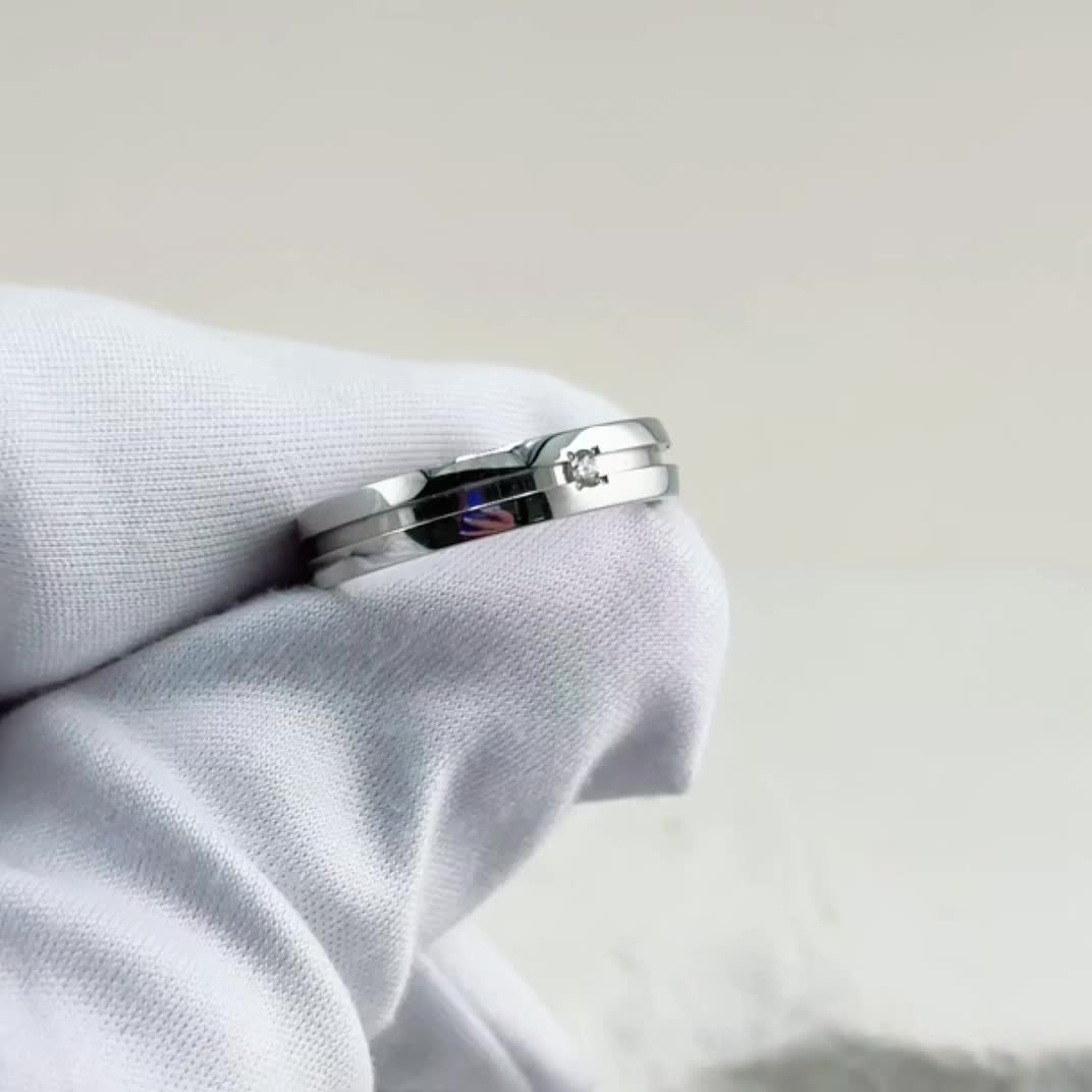 Кольцо обручальное с бриллиантом из белого золота 585 пробы арт. Н-ЕК-1-1бр/б