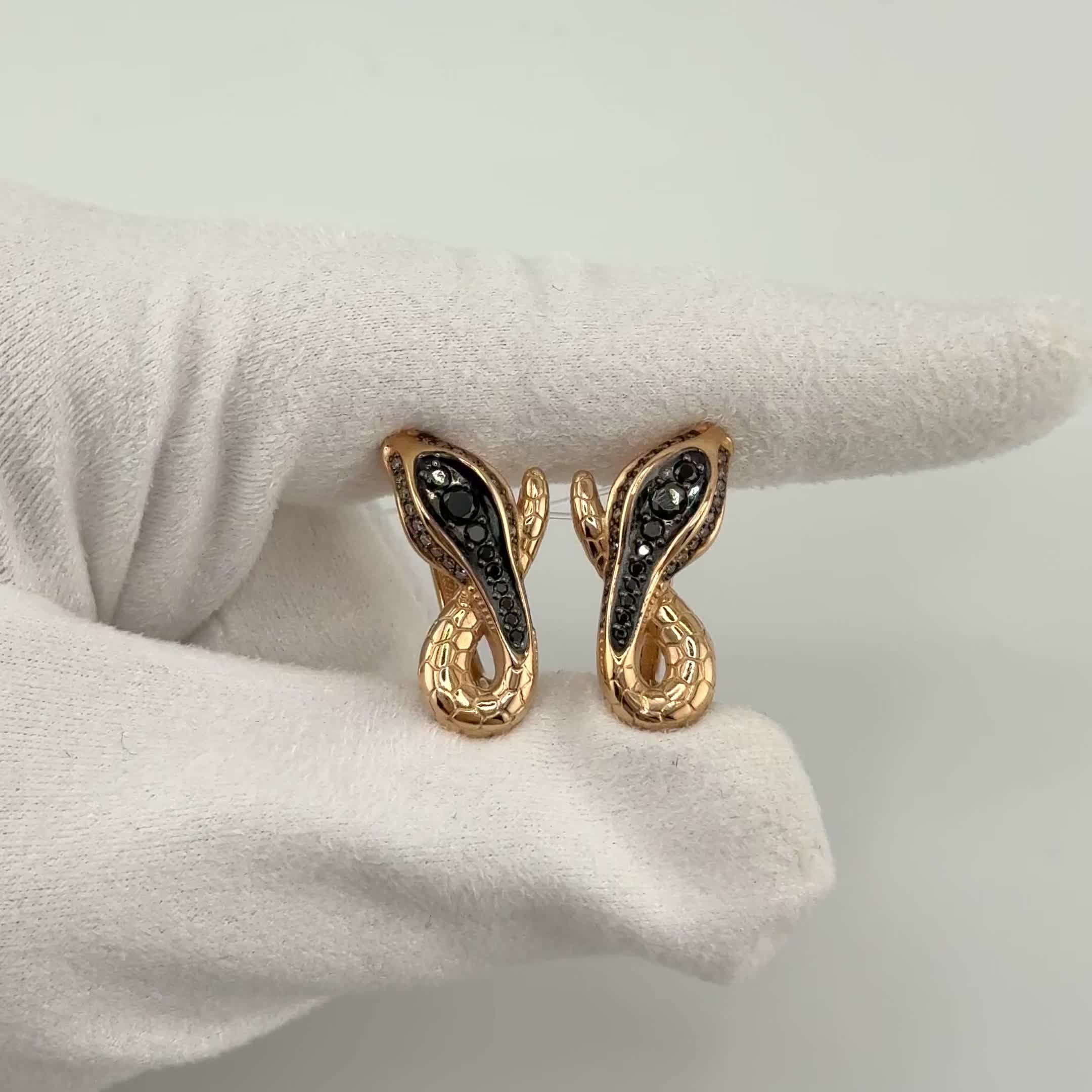 Серьги "Змеи" с бриллианатми из золота 585 пробы арт. С/947-135