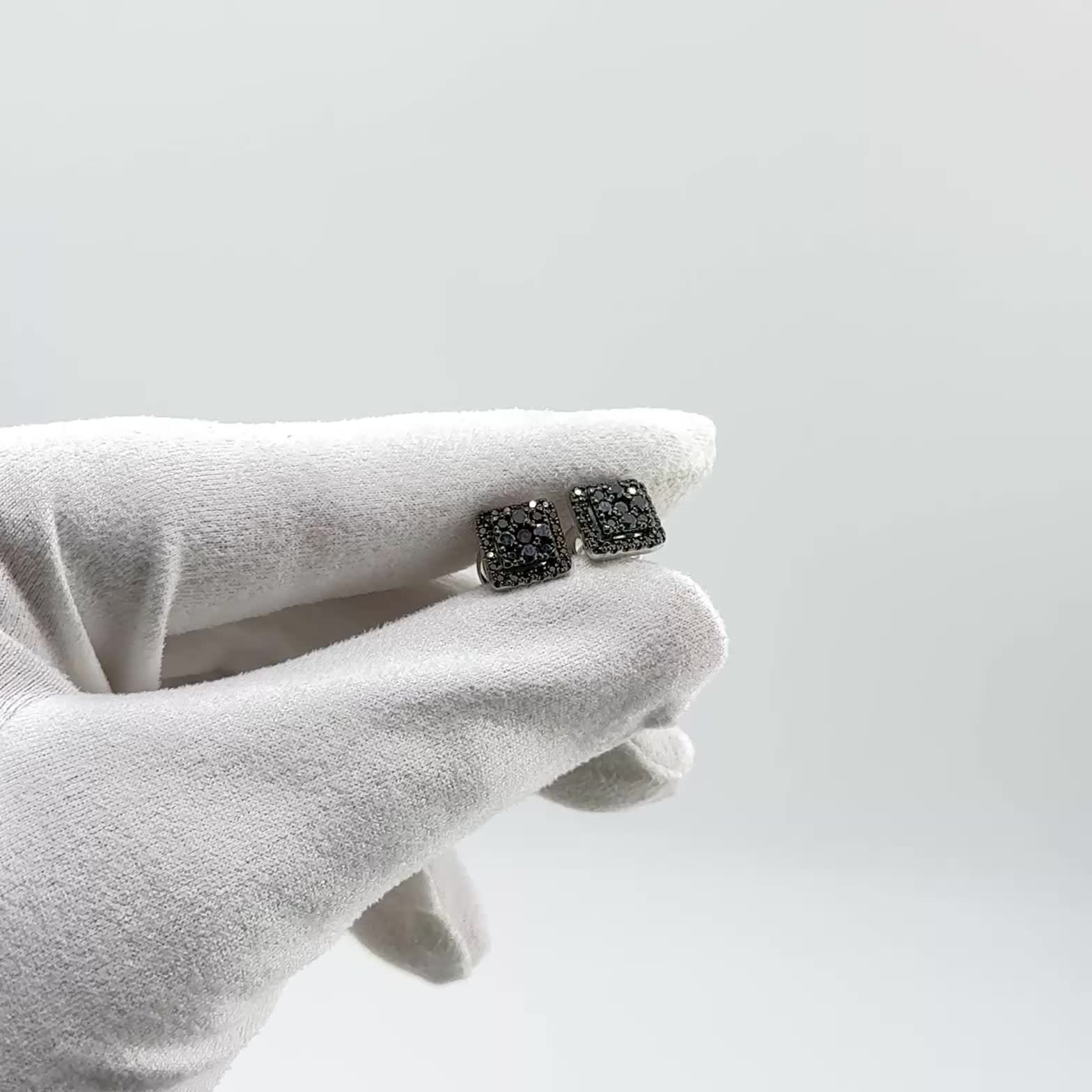 Пусеты с черными бриллиантами из белого золота 585 пробы арт. С/695-205